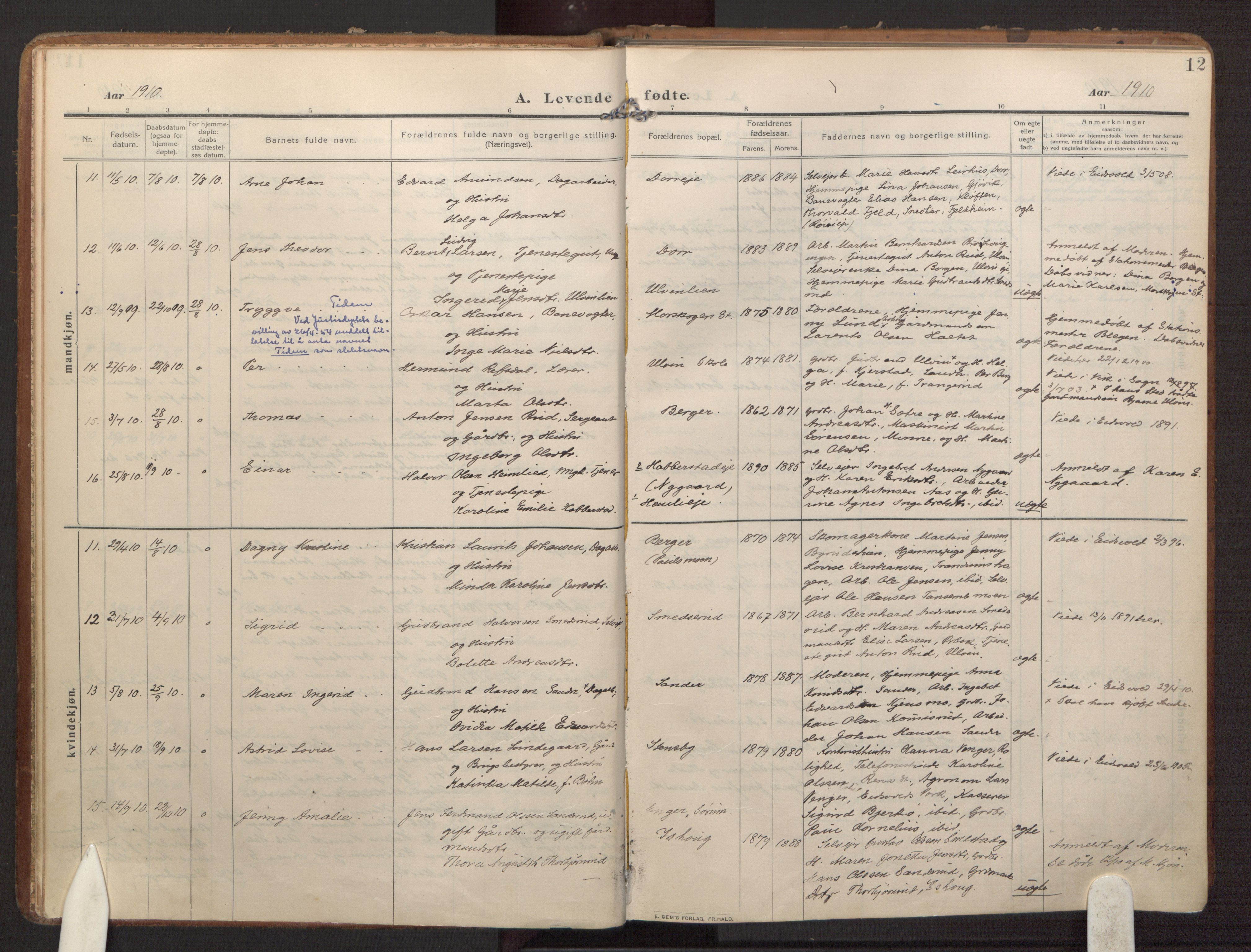 Eidsvoll prestekontor Kirkebøker, AV/SAO-A-10888/F/Fb/L0004: Parish register (official) no. II 4, 1909-1919, p. 12