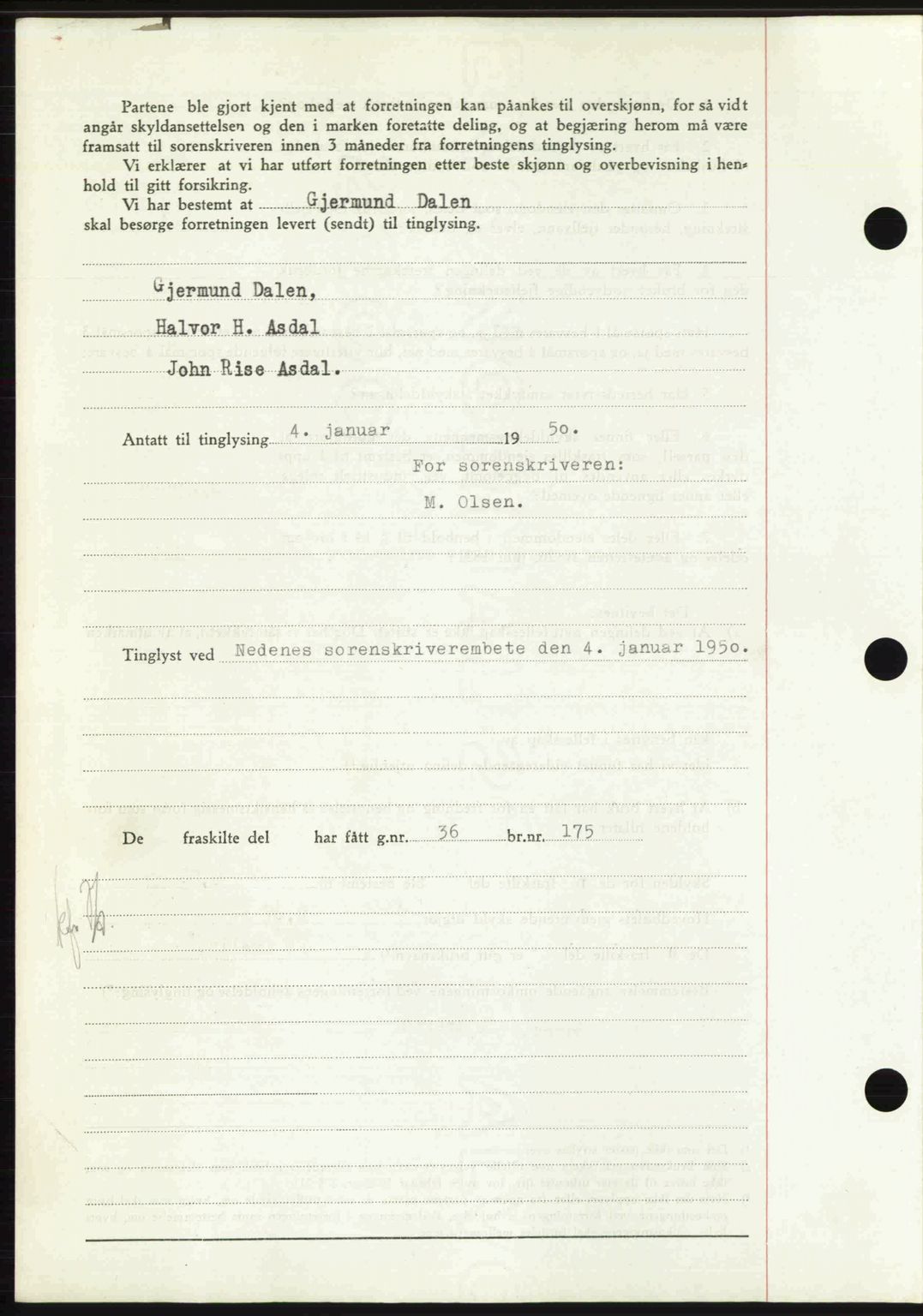 Nedenes sorenskriveri, AV/SAK-1221-0006/G/Gb/Gba/L0062: Mortgage book no. A14, 1949-1950, Diary no: : 18/1950