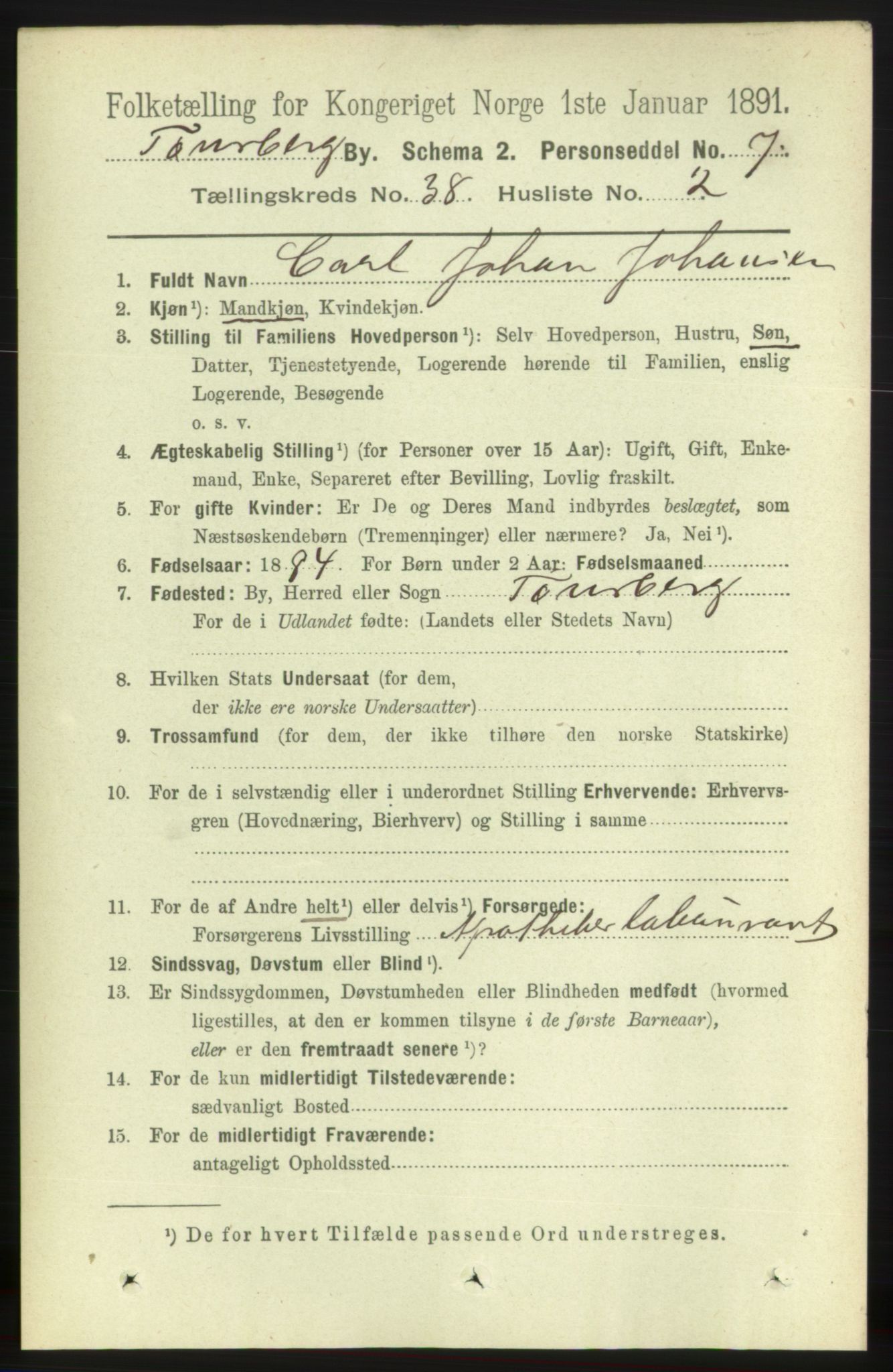 RA, 1891 census for 0705 Tønsberg, 1891, p. 8095