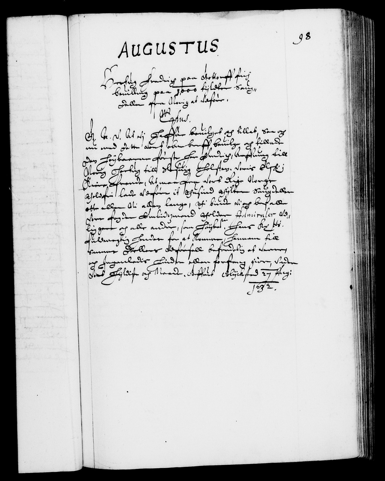 Danske Kanselli 1572-1799, AV/RA-EA-3023/F/Fc/Fca/Fcaa/L0005: Norske registre (mikrofilm), 1631-1636, p. 98a