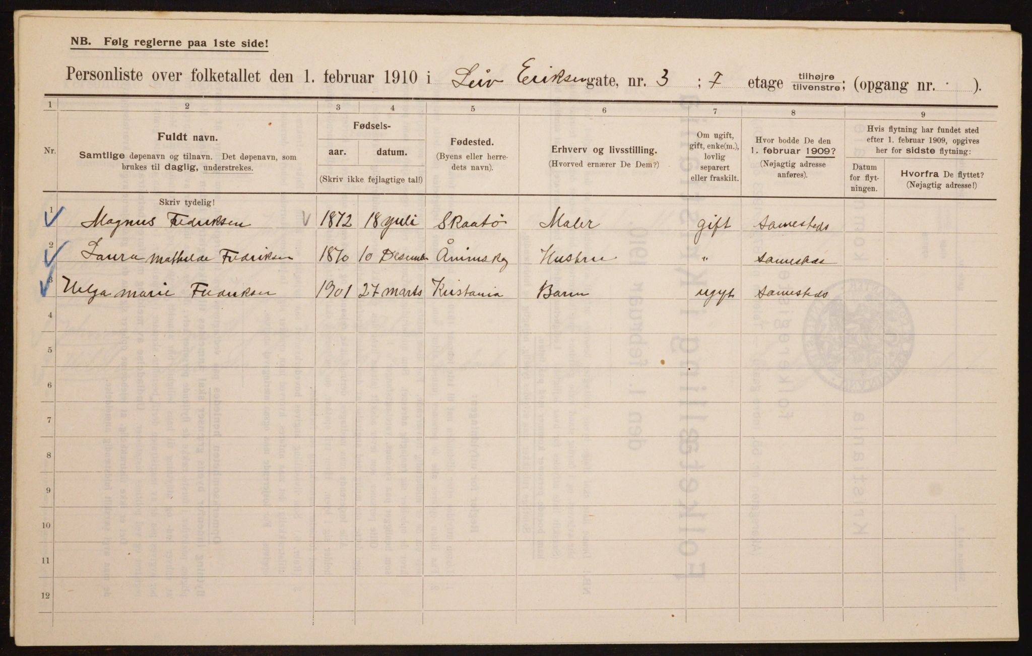 OBA, Municipal Census 1910 for Kristiania, 1910, p. 55483