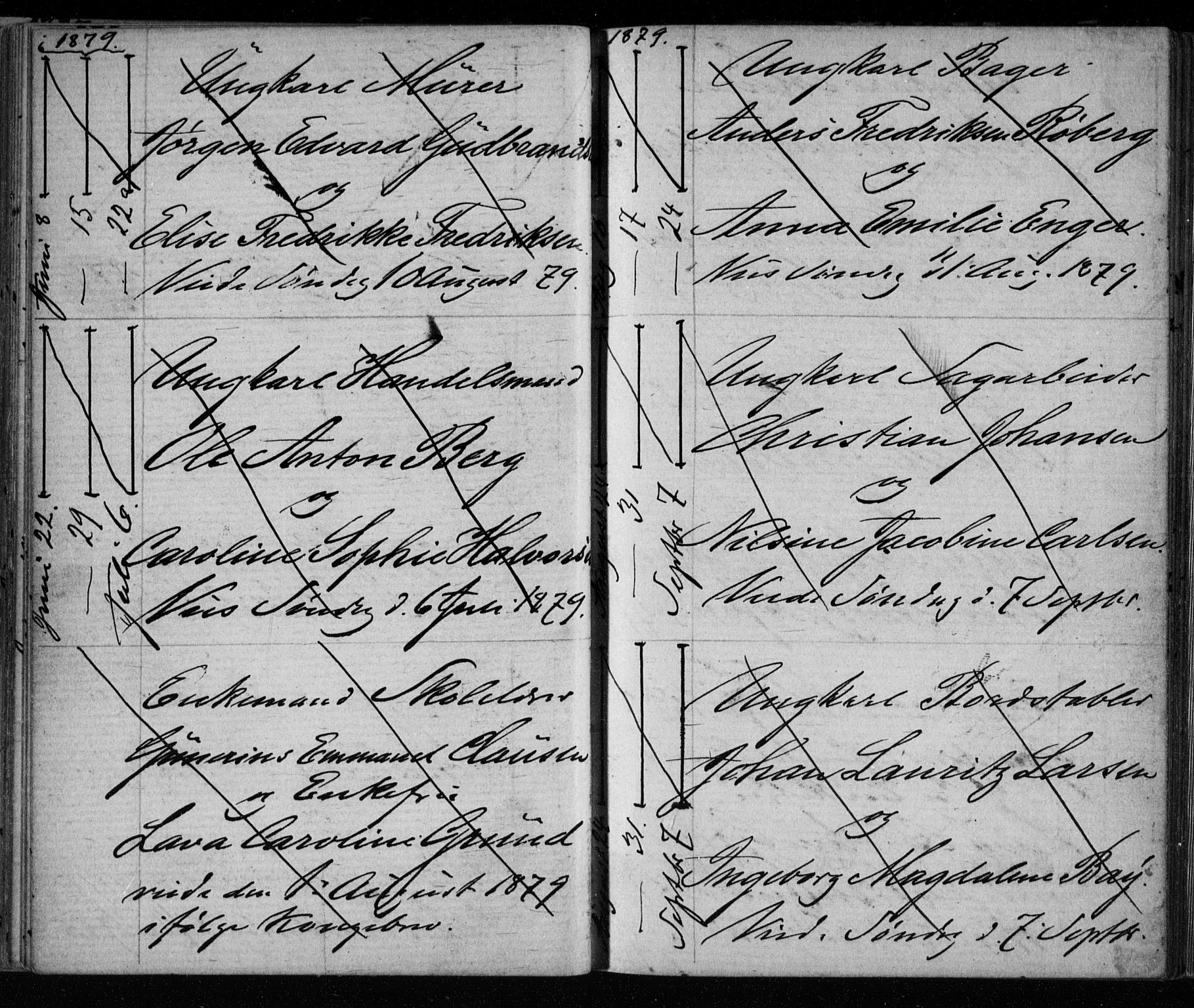 Bragernes kirkebøker, AV/SAKO-A-6/H/Ha/L0006: Banns register no. 6, 1873-1896