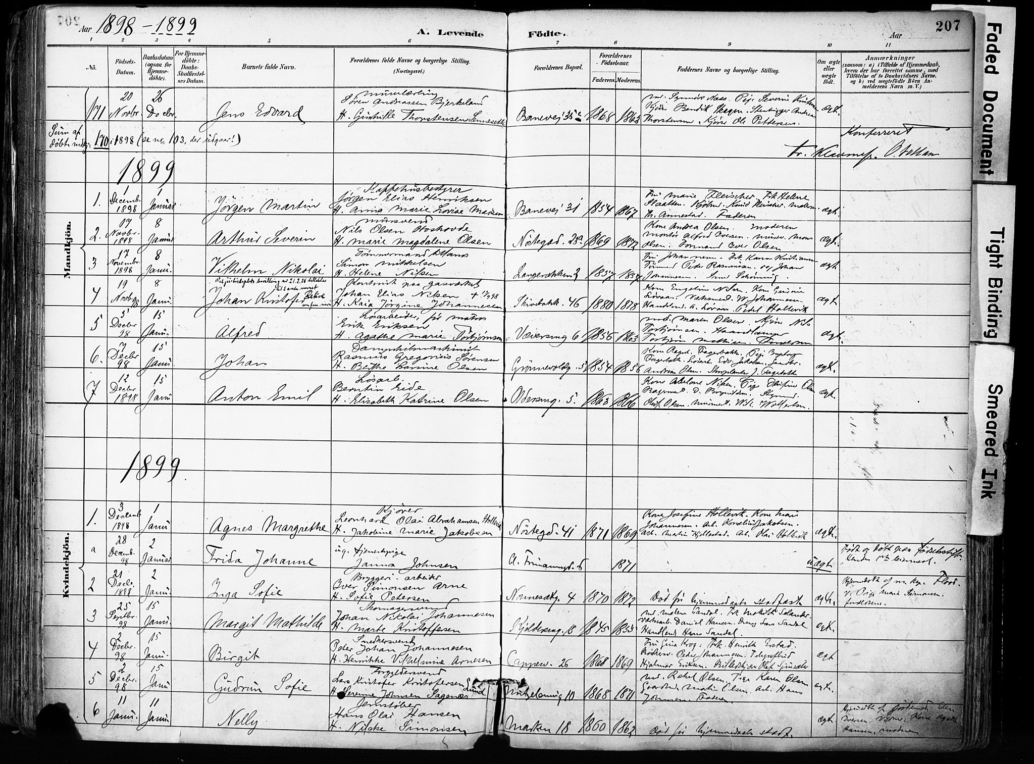 Domkirken sokneprestembete, SAB/A-74801/H/Haa/L0024: Parish register (official) no. B 7, 1888-1903, p. 207