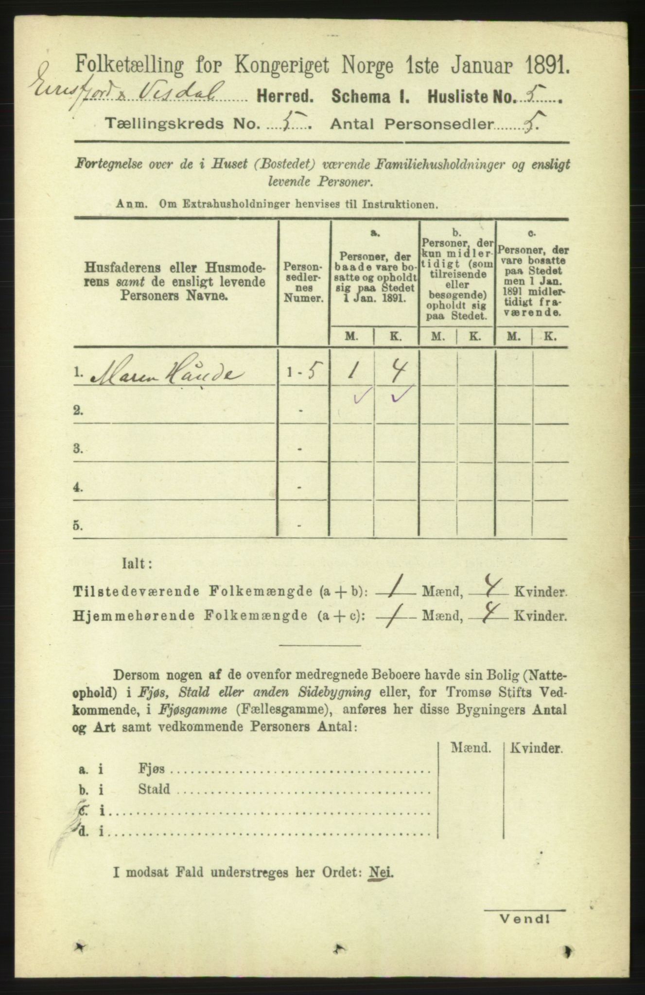 RA, 1891 census for 1542 Eresfjord og Vistdal, 1891, p. 1047