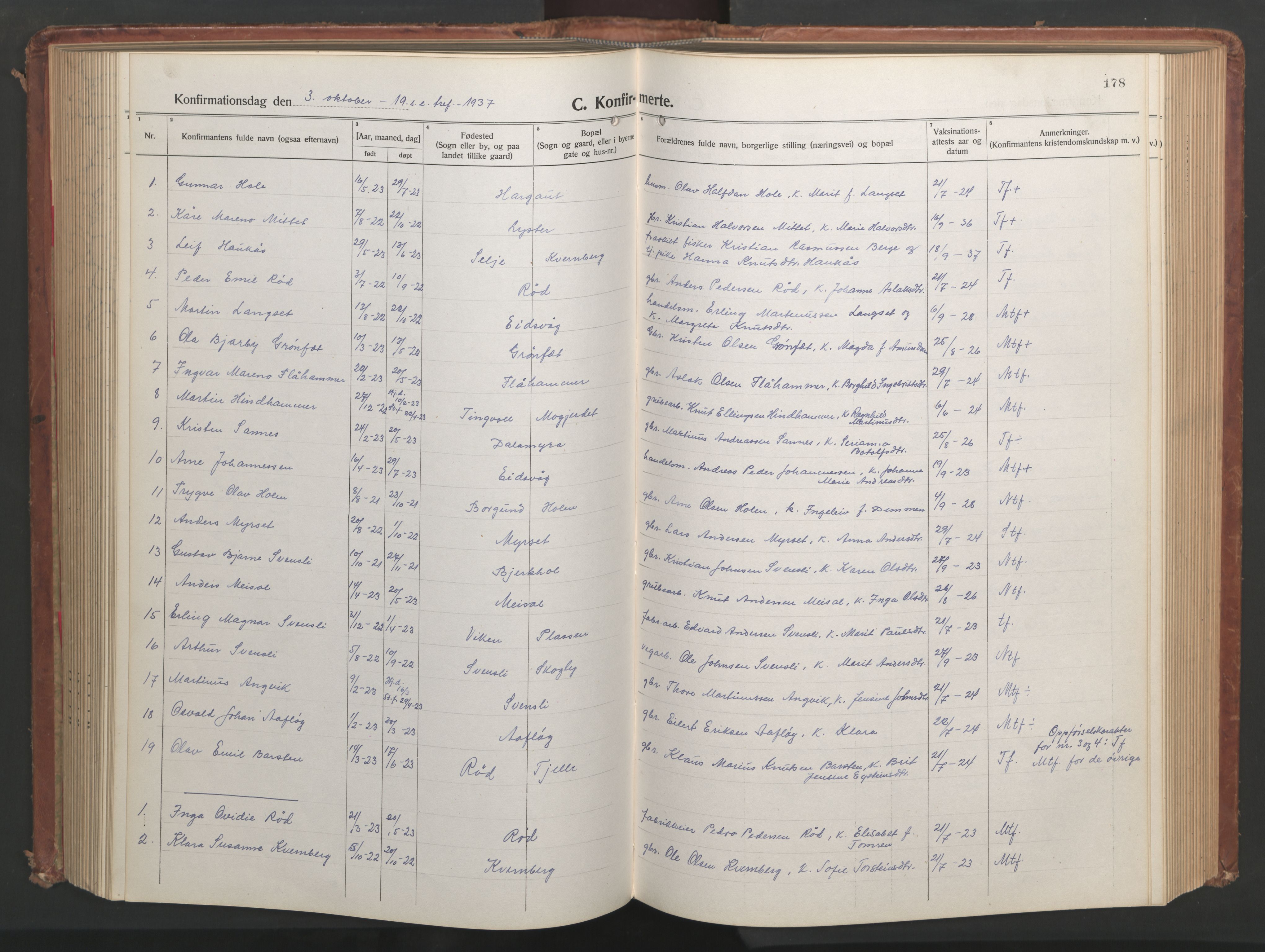 Ministerialprotokoller, klokkerbøker og fødselsregistre - Møre og Romsdal, SAT/A-1454/551/L0633: Parish register (copy) no. 551C05, 1921-1961, p. 178