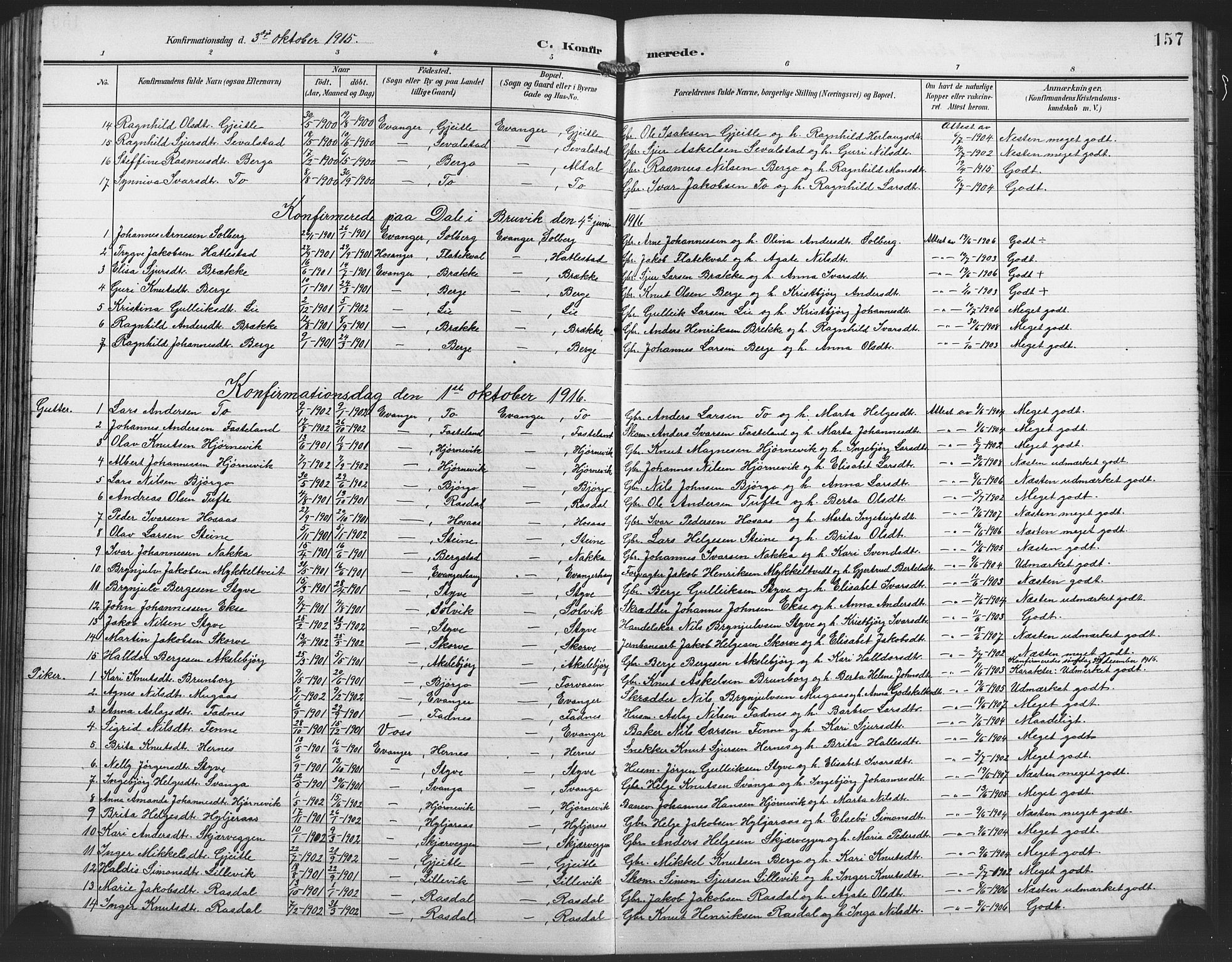 Evanger sokneprestembete, SAB/A-99924: Parish register (copy) no. A 5, 1897-1917, p. 157