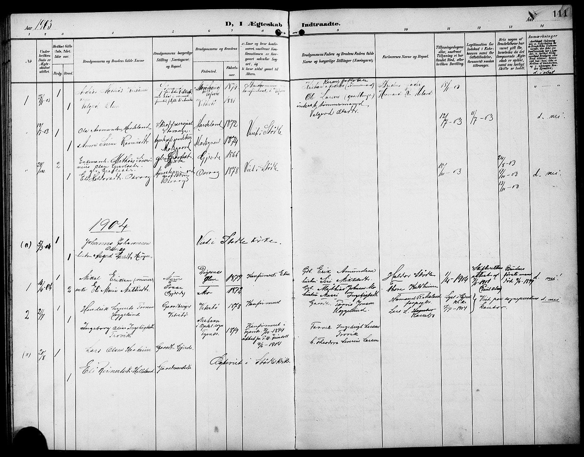 Etne sokneprestembete, SAB/A-75001/H/Hab: Parish register (copy) no. B 5, 1898-1926, p. 111