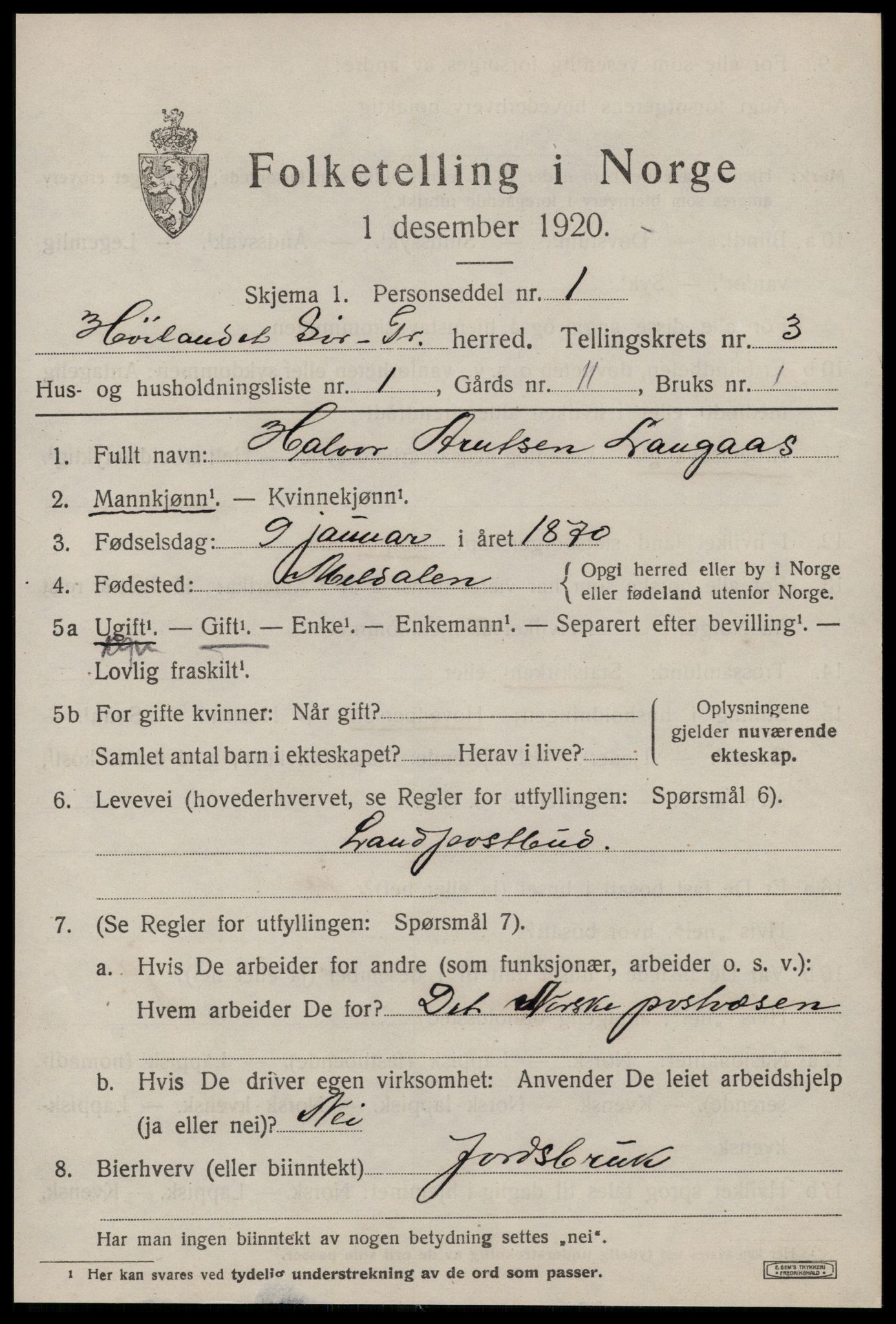 SAT, 1920 census for Hølonda, 1920, p. 1153