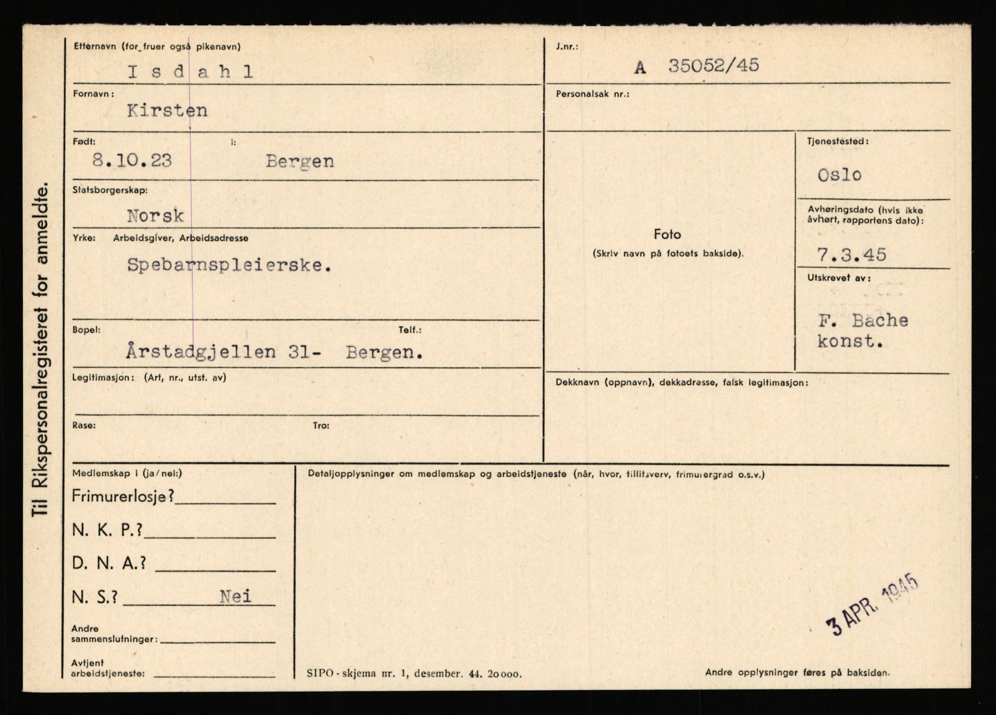 Statspolitiet - Hovedkontoret / Osloavdelingen, AV/RA-S-1329/C/Ca/L0007: Hol - Joelsen, 1943-1945, p. 2585