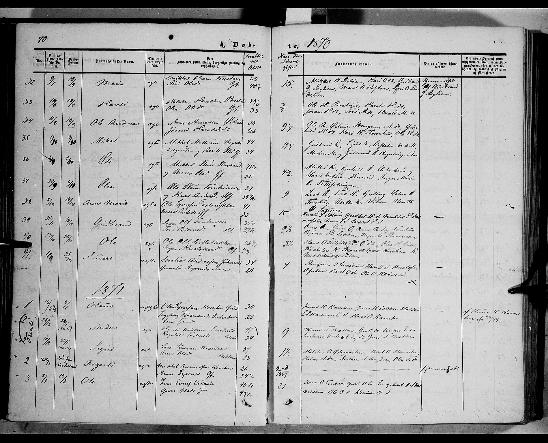 Sør-Aurdal prestekontor, SAH/PREST-128/H/Ha/Haa/L0005: Parish register (official) no. 5, 1849-1876, p. 70