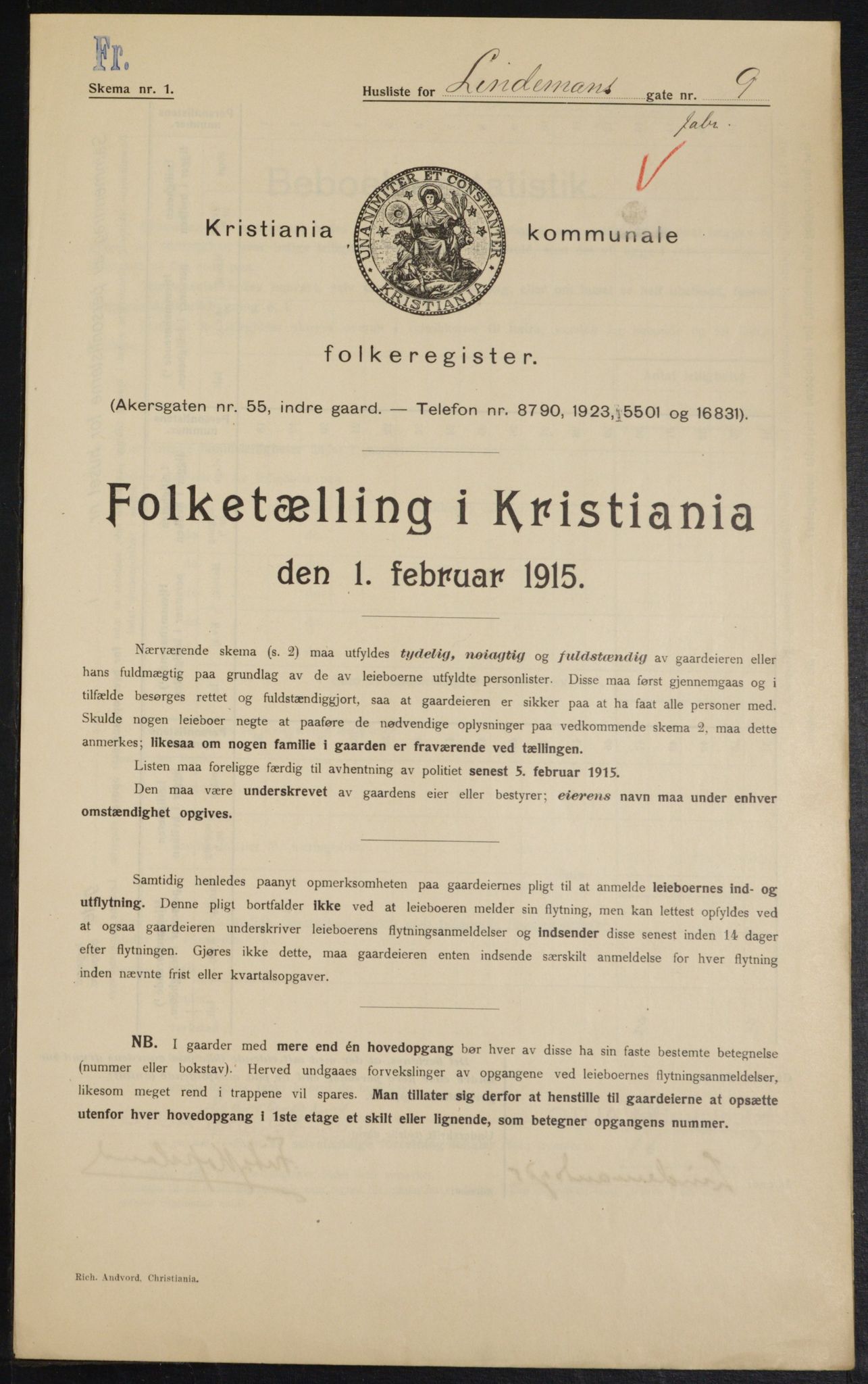 OBA, Municipal Census 1915 for Kristiania, 1915, p. 57196