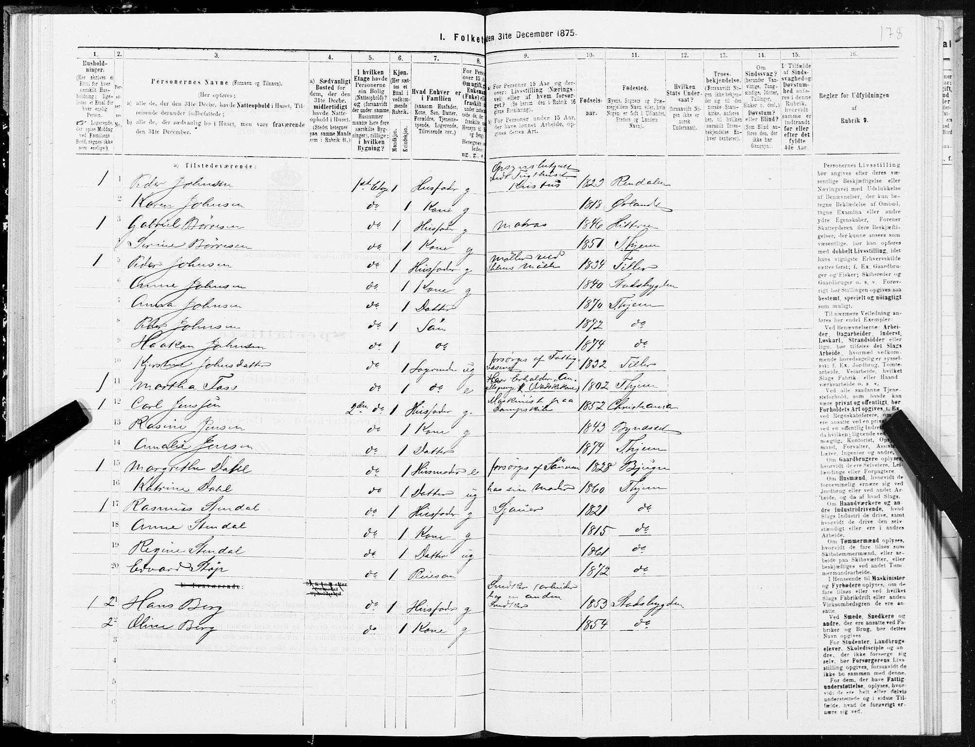 SAT, 1875 census for 1601 Trondheim, 1875, p. 7178