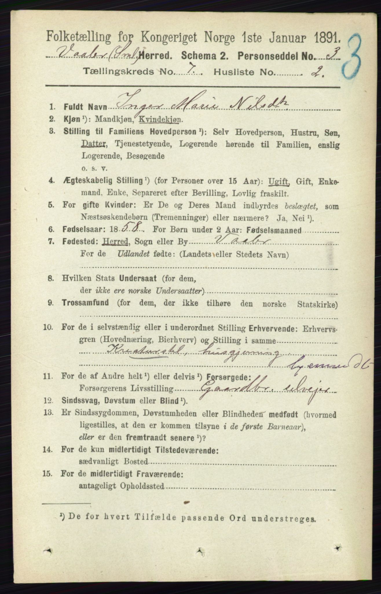 RA, 1891 census for 0137 Våler, 1891, p. 2851