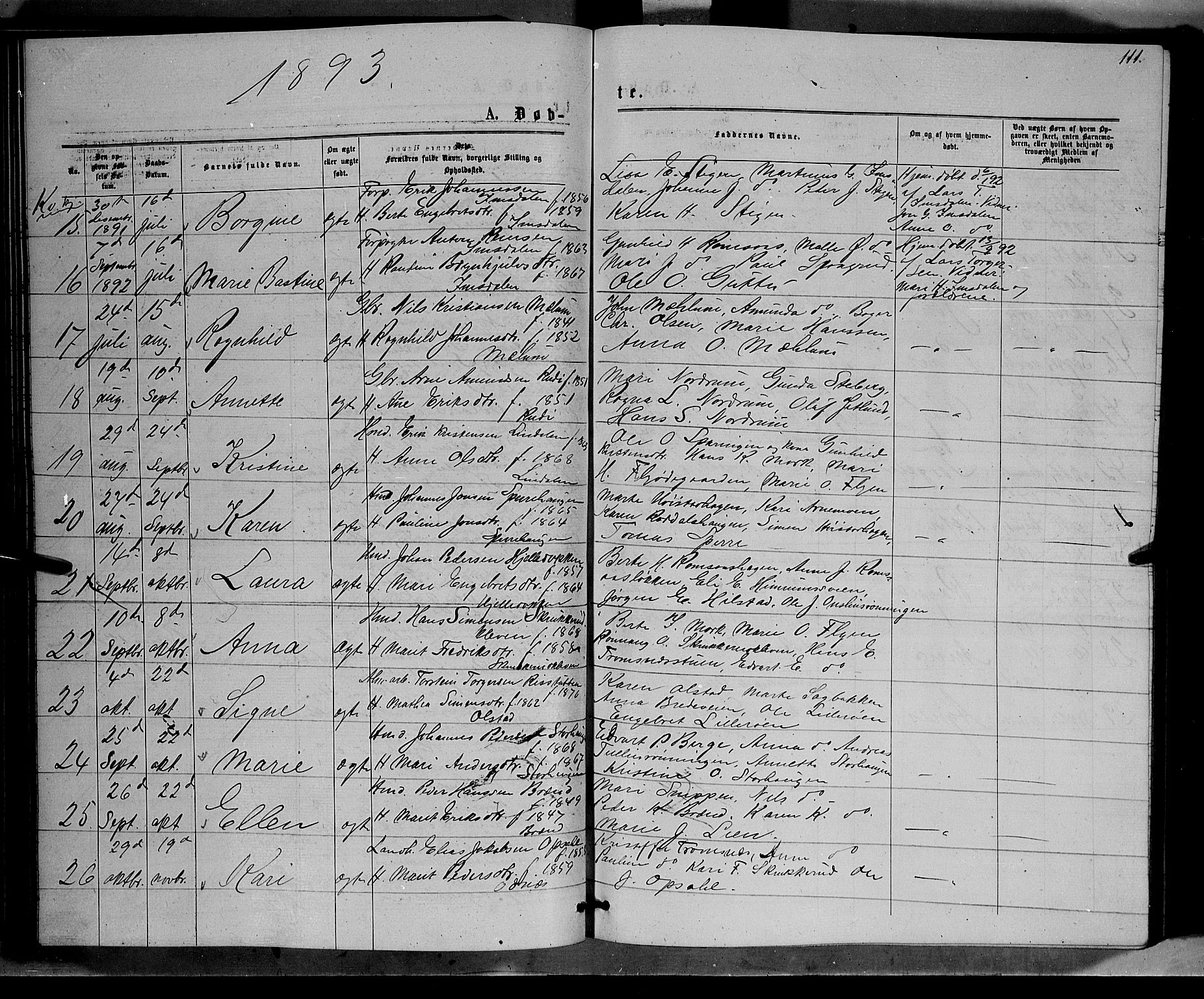 Ringebu prestekontor, AV/SAH-PREST-082/H/Ha/Hab/L0006: Parish register (copy) no. 6, 1880-1898, p. 111