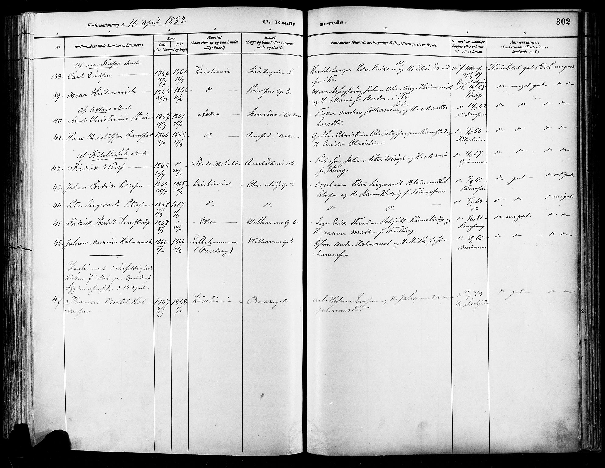 Johannes prestekontor Kirkebøker, AV/SAO-A-10852/F/Fa/L0003: Parish register (official) no. 3, 1882-1896, p. 302