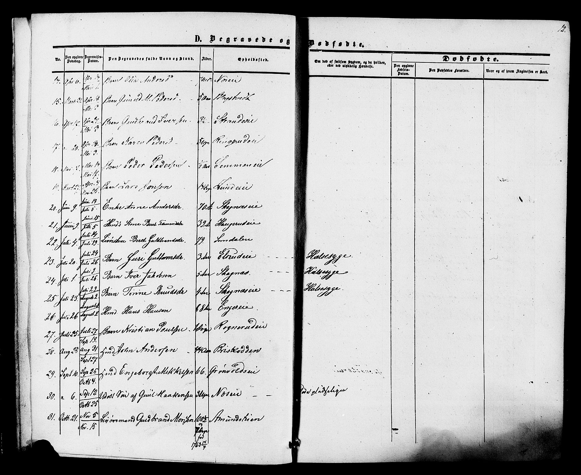 Ådal kirkebøker, SAKO/A-248/F/Fa/L0002: Parish register (official) no. I 2, 1857-1883, p. 12