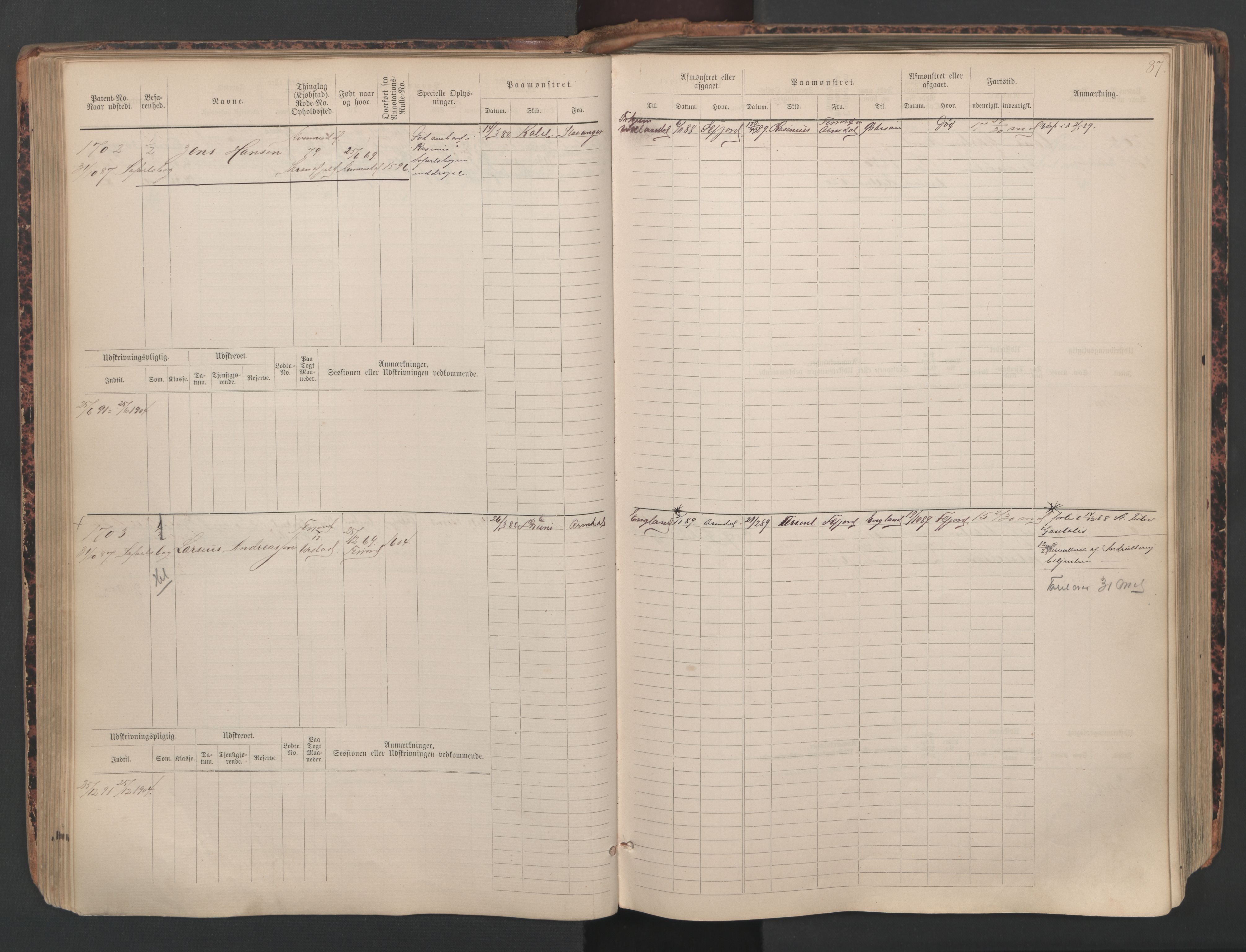 Flekkefjord mønstringskrets, SAK/2031-0018/F/Fb/L0010: Hovedrulle nr 1534-2329, Æ-7, 1884-1948, p. 89