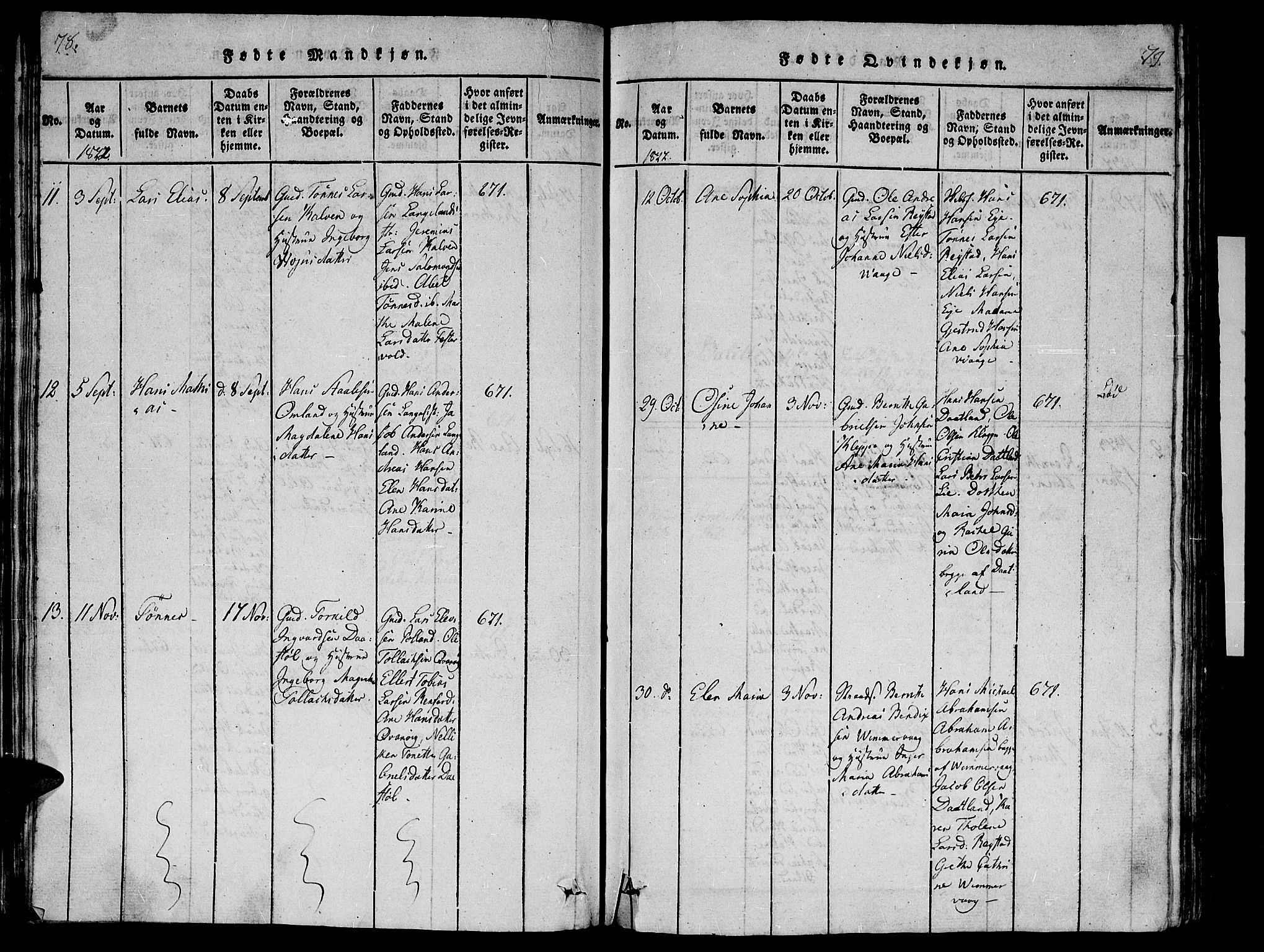 Flekkefjord sokneprestkontor, SAK/1111-0012/F/Fb/Fbb/L0001: Parish register (copy) no. B 1, 1815-1830, p. 78-79