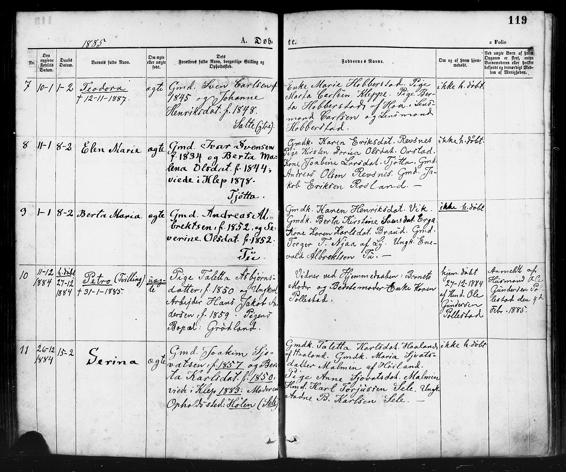 Klepp sokneprestkontor, SAST/A-101803/001/3/30BA/L0006: Parish register (official) no. A 6, 1871-1885, p. 119