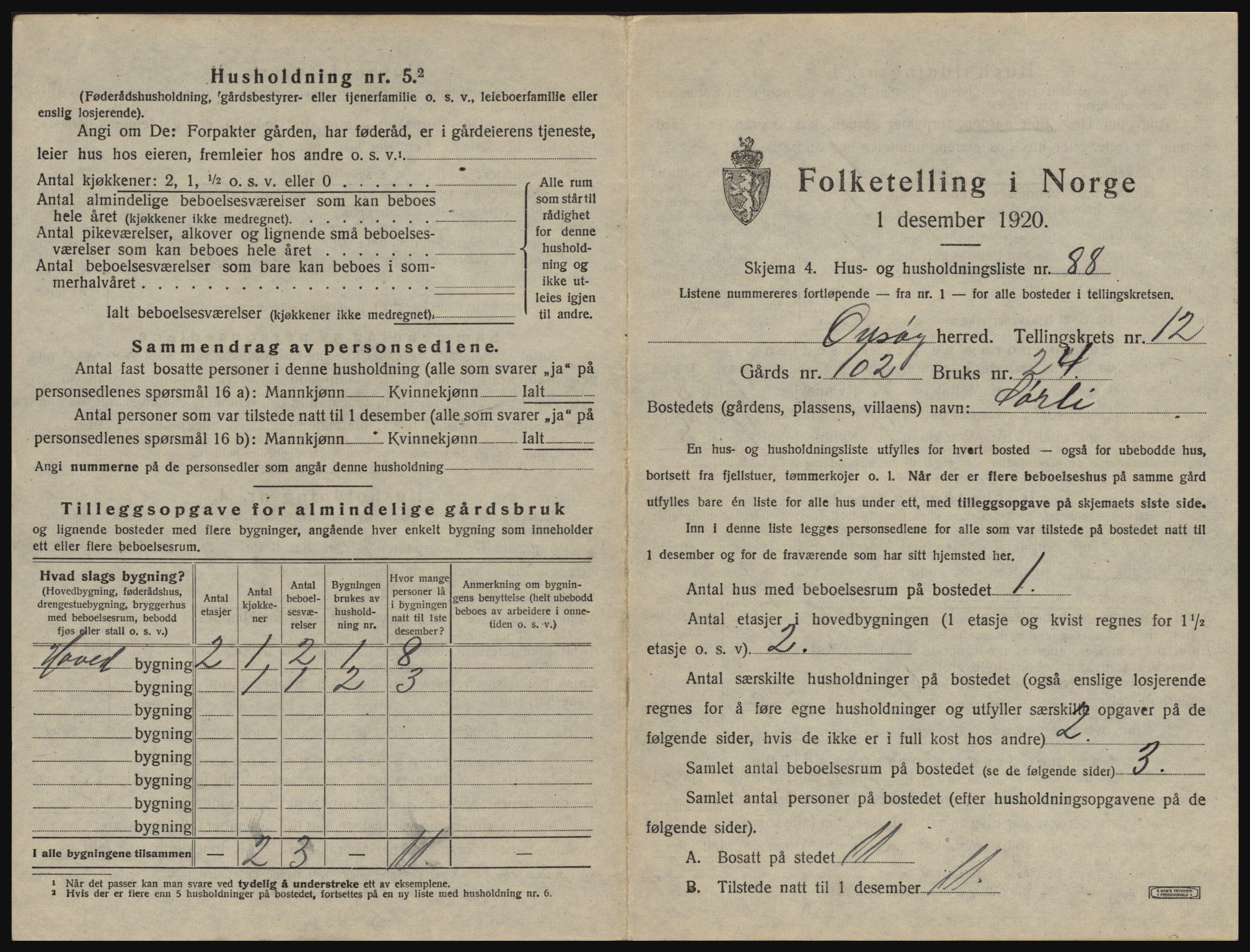 SAO, 1920 census for Onsøy, 1920, p. 2238