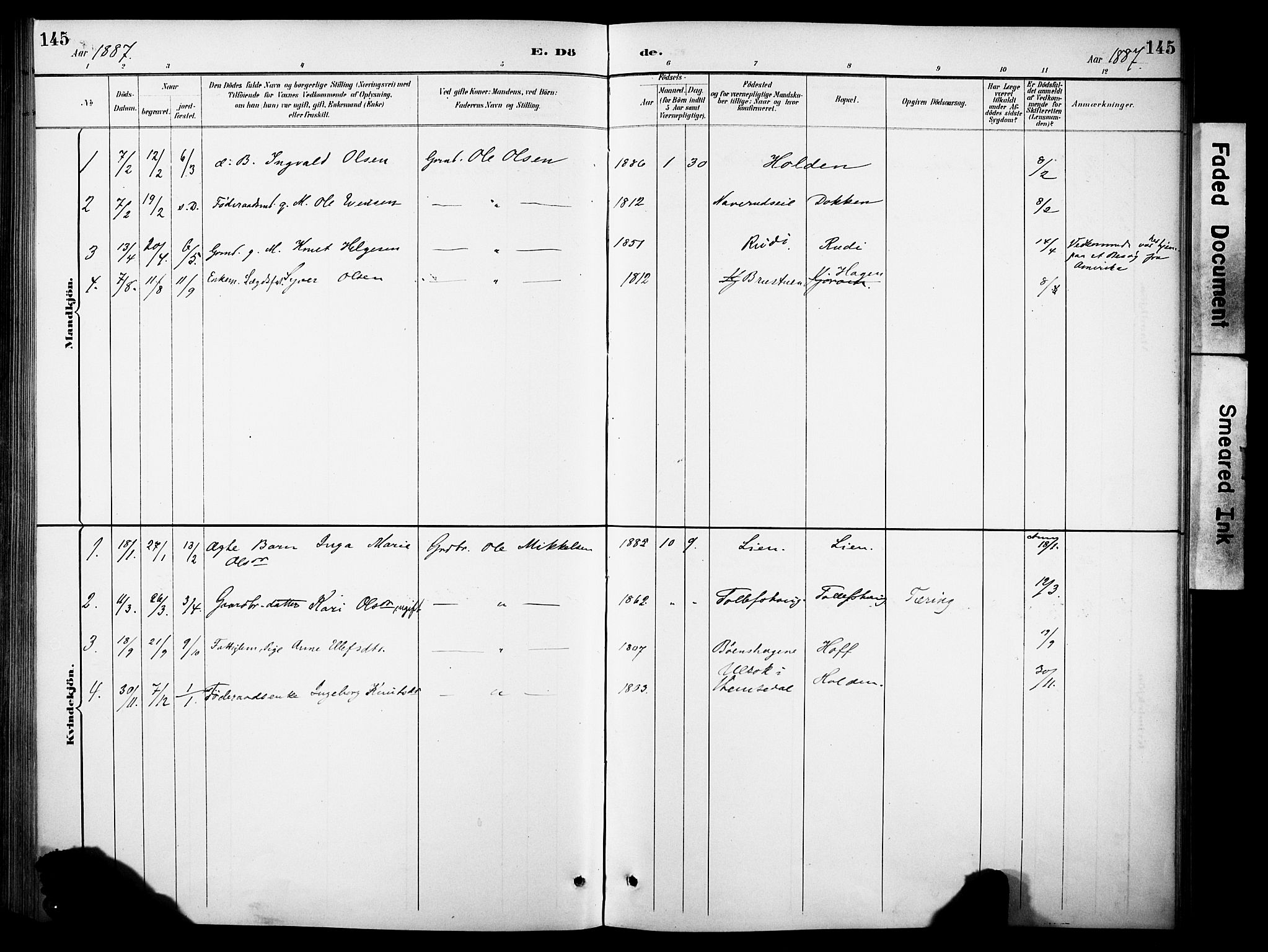 Sør-Aurdal prestekontor, SAH/PREST-128/H/Ha/Haa/L0010: Parish register (official) no. 10, 1886-1906, p. 145