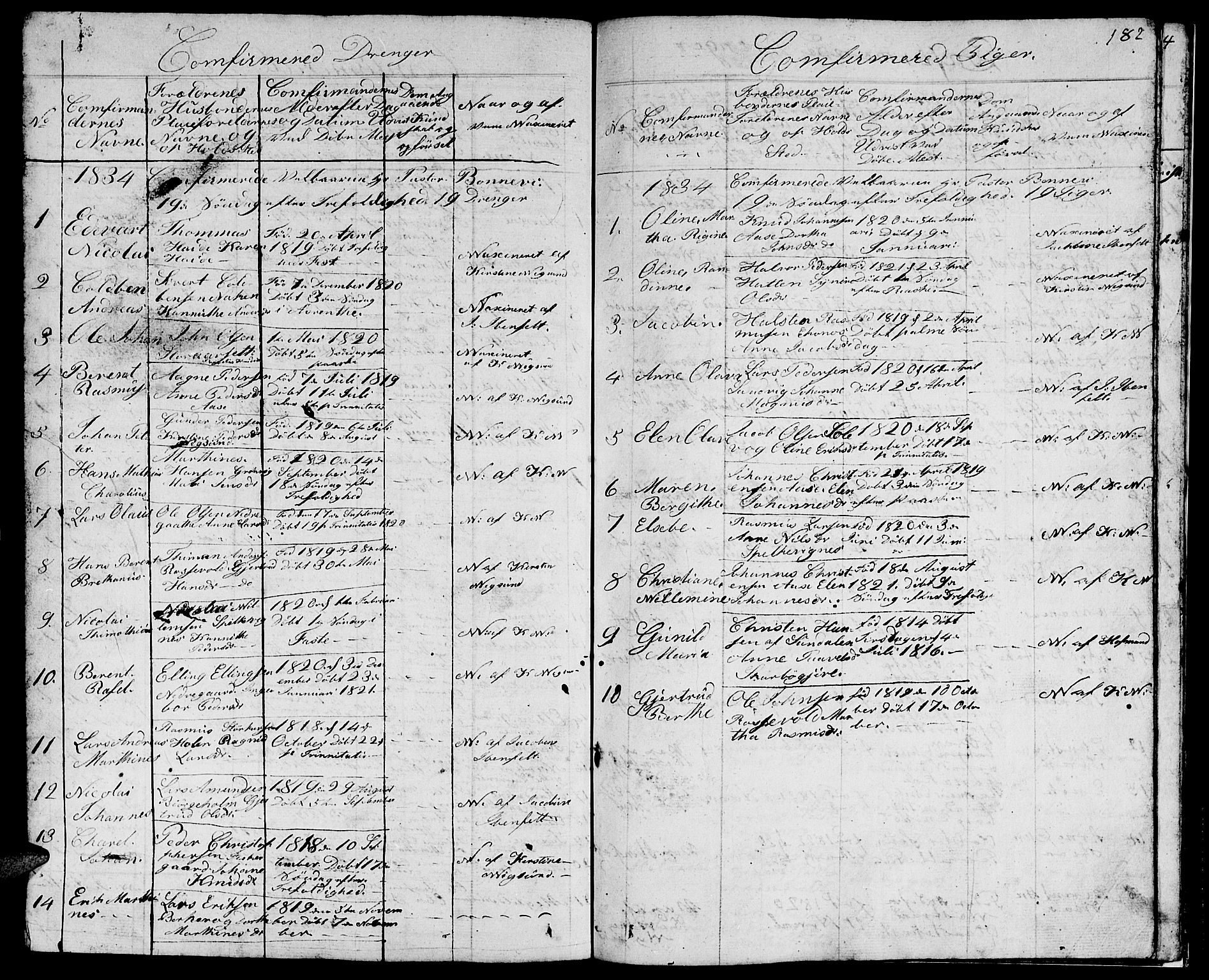 Ministerialprotokoller, klokkerbøker og fødselsregistre - Møre og Romsdal, AV/SAT-A-1454/528/L0425: Parish register (copy) no. 528C06, 1827-1840, p. 182