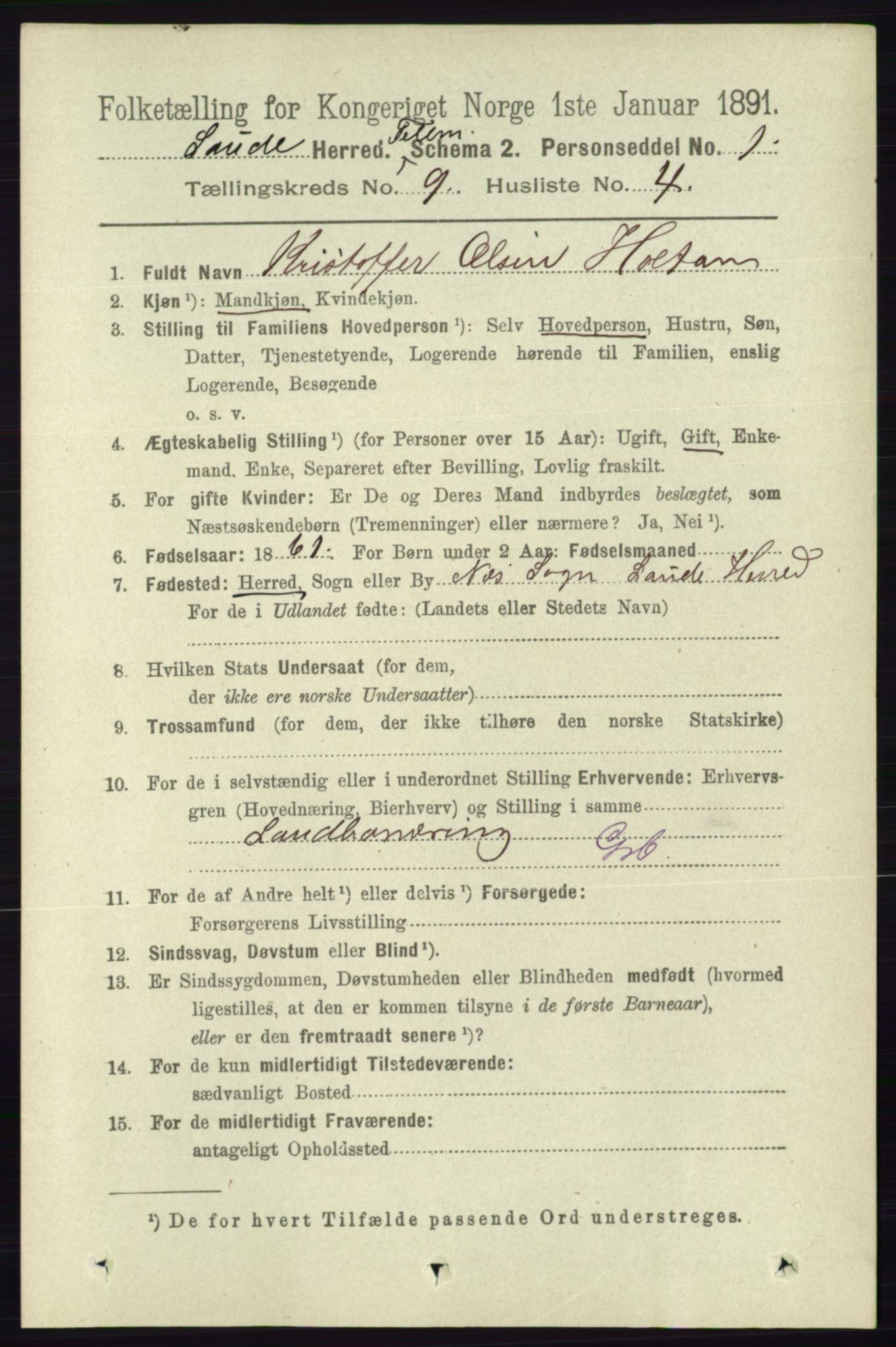 RA, 1891 census for 0822 Sauherad, 1891, p. 2717