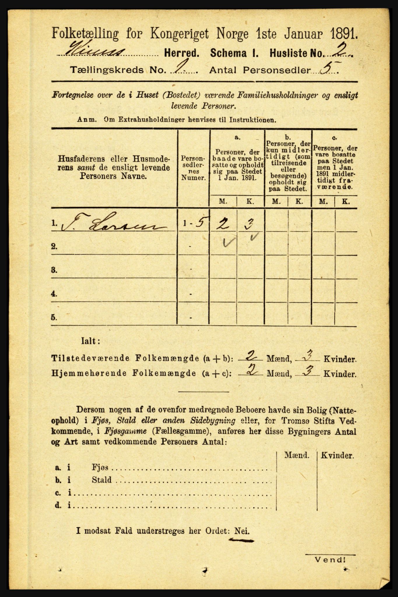 RA, 1891 census for 1437 Kinn, 1891, p. 40