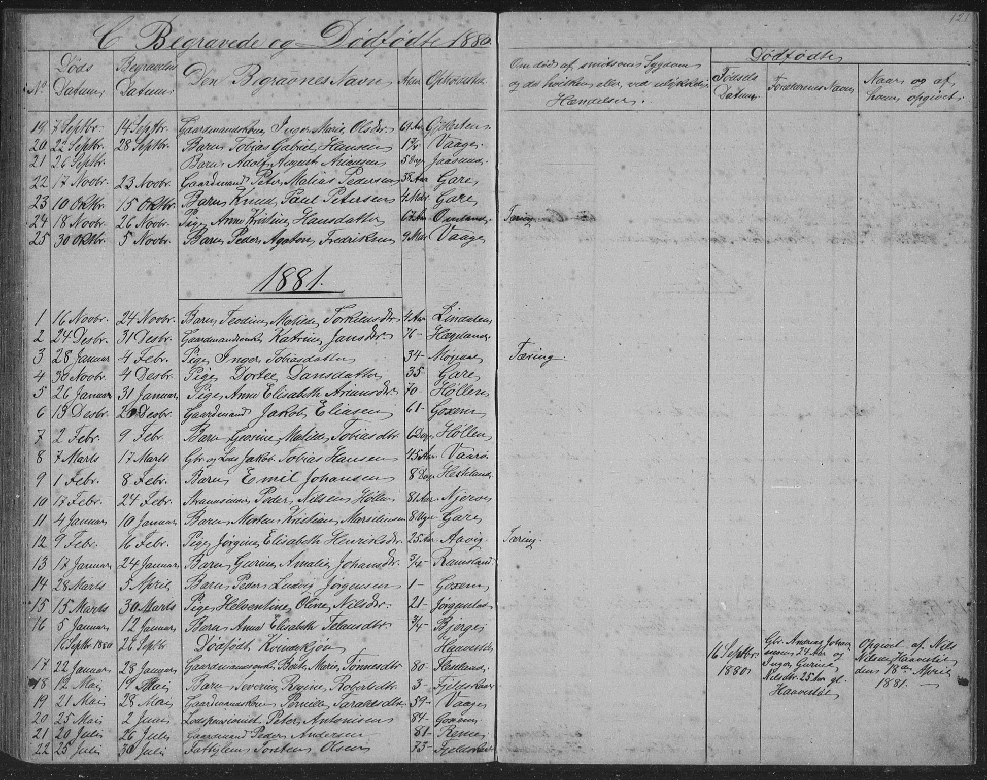 Sør-Audnedal sokneprestkontor, SAK/1111-0039/F/Fb/Fba/L0003: Parish register (copy) no. B 3, 1879-1893, p. 121