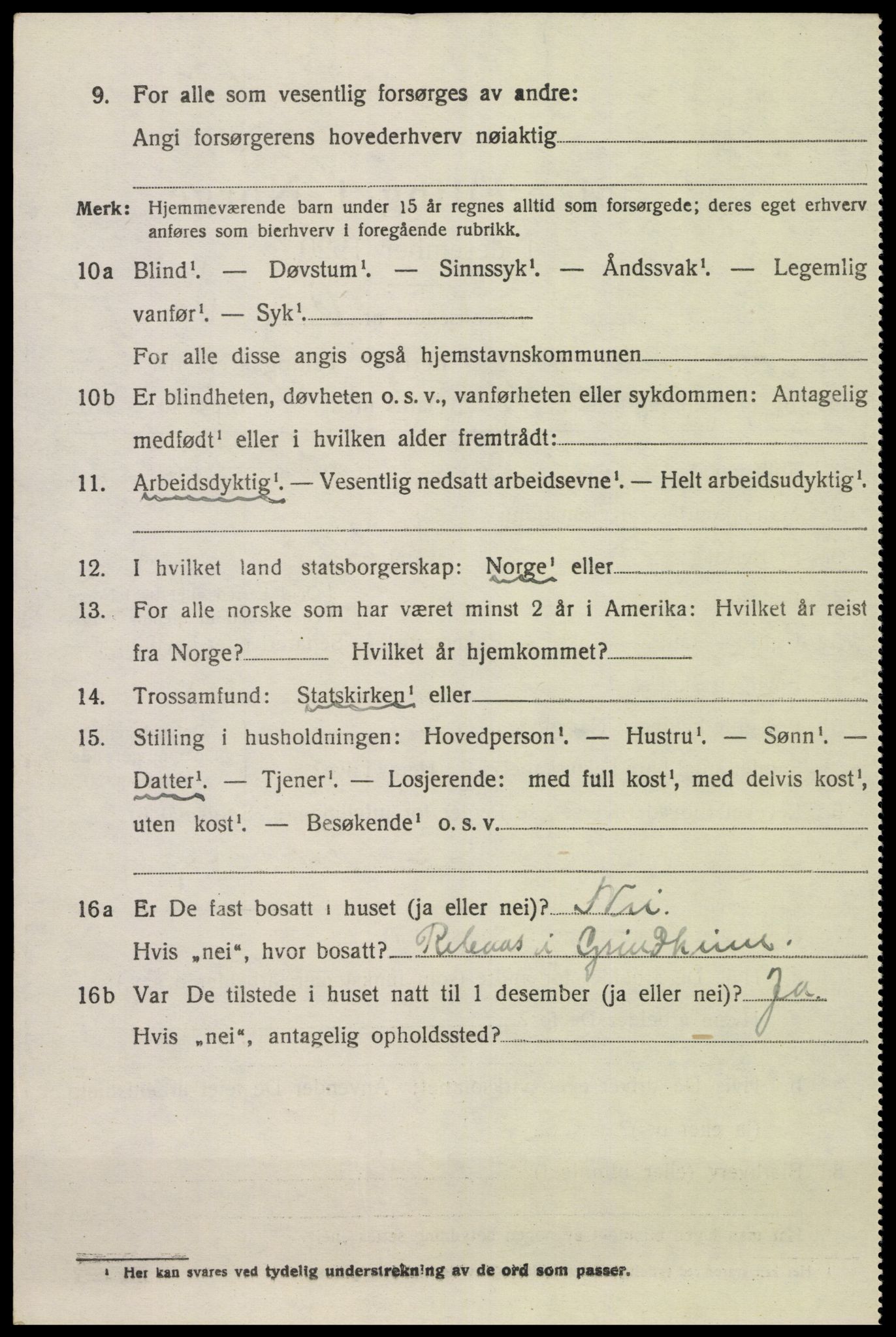 SAK, 1920 census for Grindheim, 1920, p. 868