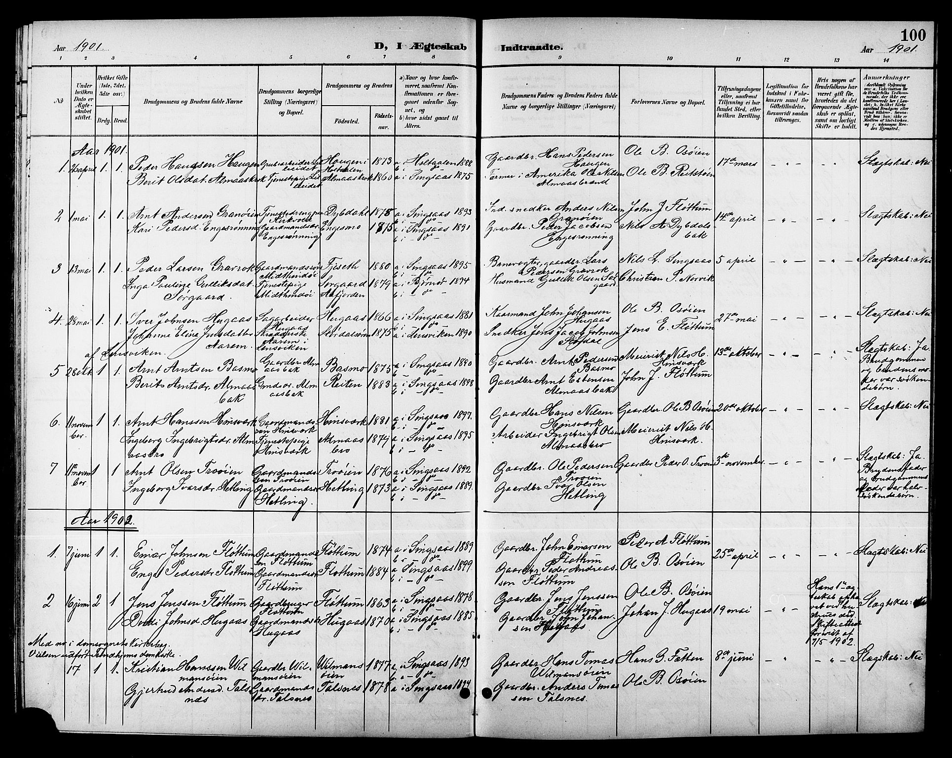 Ministerialprotokoller, klokkerbøker og fødselsregistre - Sør-Trøndelag, SAT/A-1456/688/L1029: Parish register (copy) no. 688C04, 1899-1915, p. 100