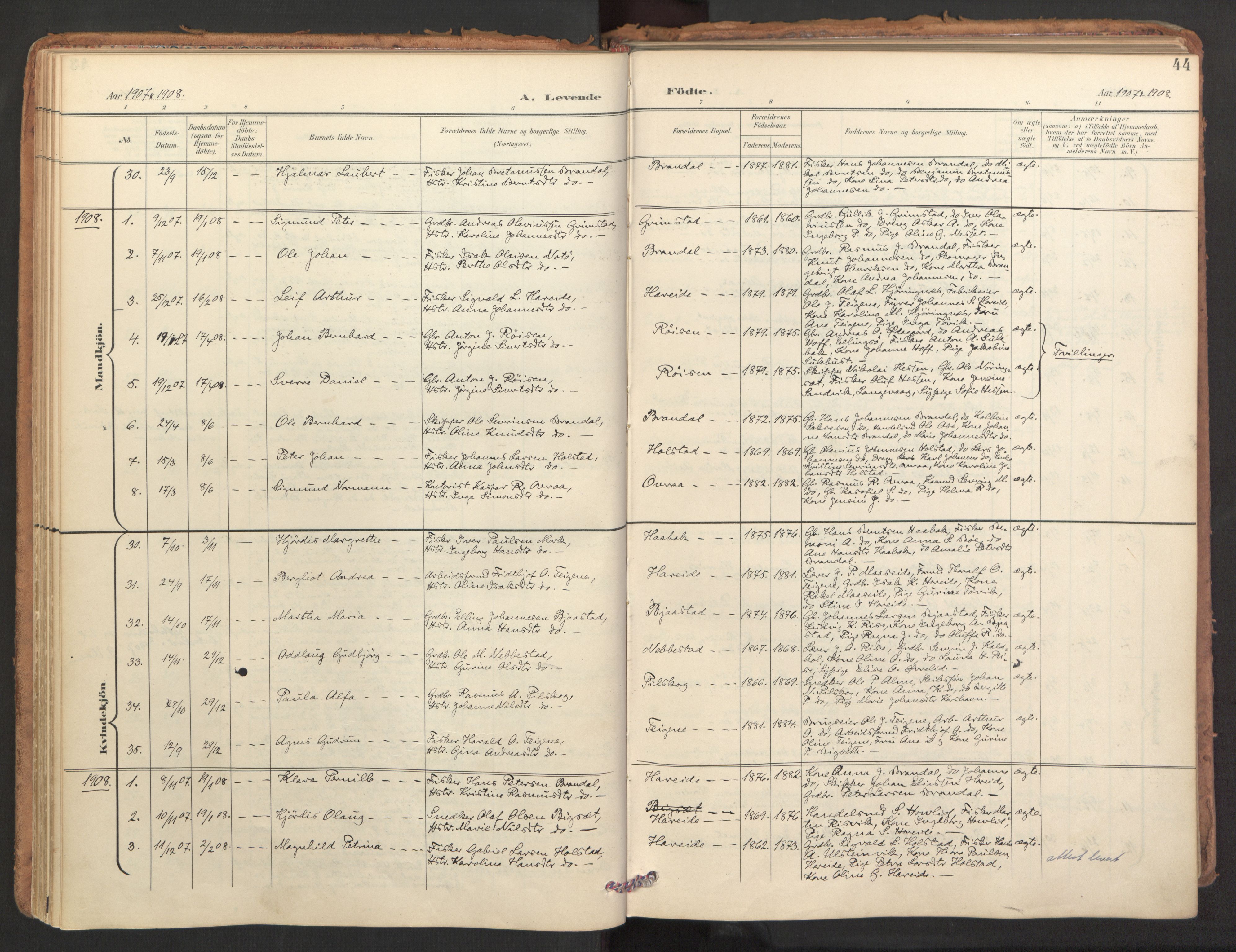 Ministerialprotokoller, klokkerbøker og fødselsregistre - Møre og Romsdal, SAT/A-1454/510/L0123: Parish register (official) no. 510A03, 1898-1922, p. 44