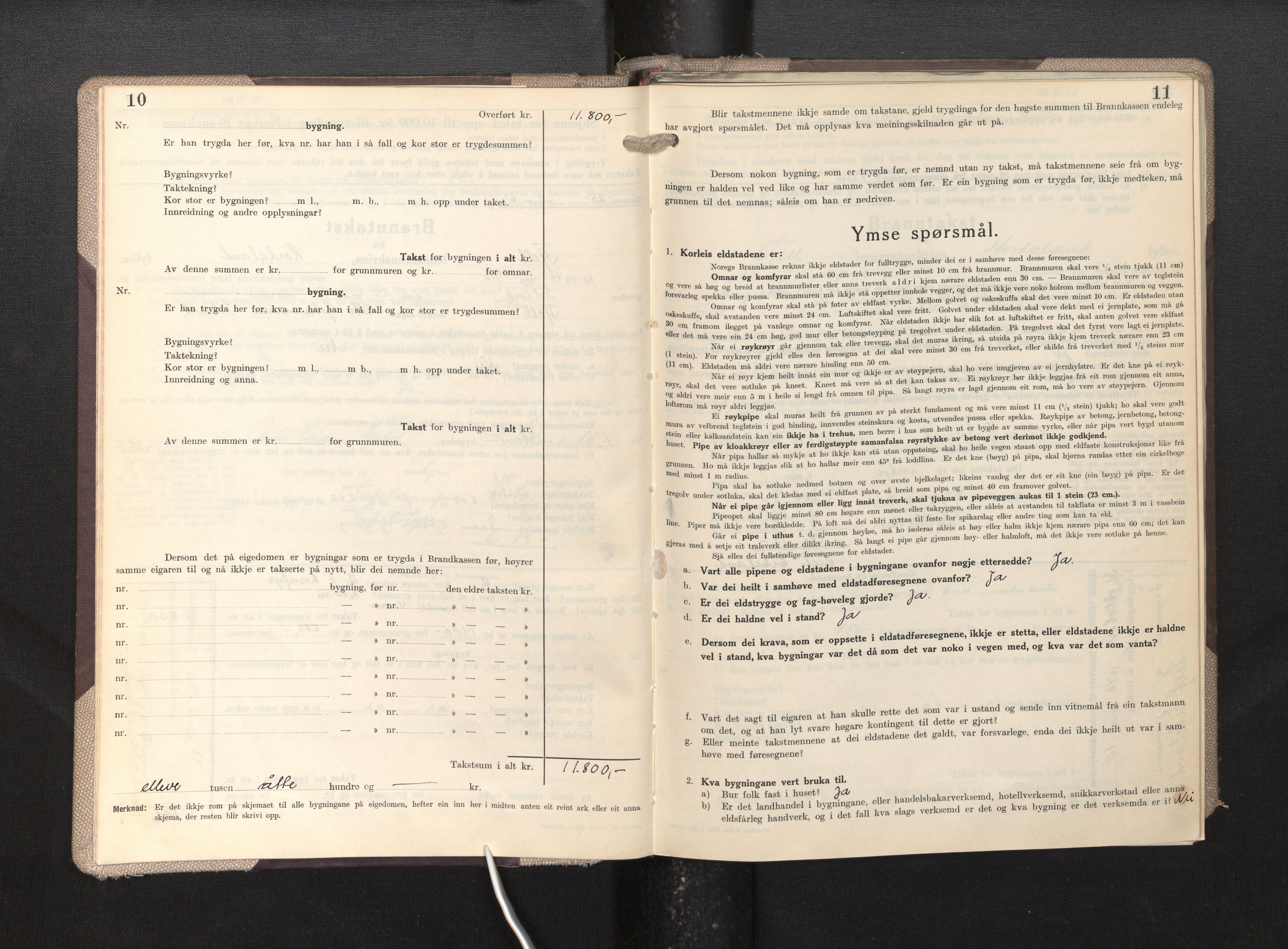 Lensmannen i Fjell, AV/SAB-A-32301/0012/L0007: Branntakstprotokoll, skjematakst, 1946-1955, p. 10-11