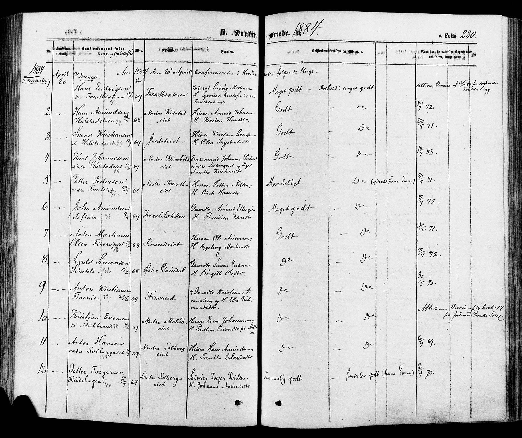 Gausdal prestekontor, SAH/PREST-090/H/Ha/Haa/L0010: Parish register (official) no. 10, 1867-1886, p. 280