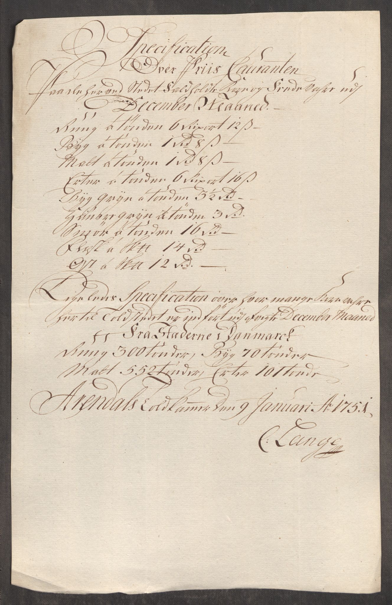 Rentekammeret inntil 1814, Realistisk ordnet avdeling, RA/EA-4070/Oe/L0004: [Ø1]: Priskuranter, 1749-1752, p. 407