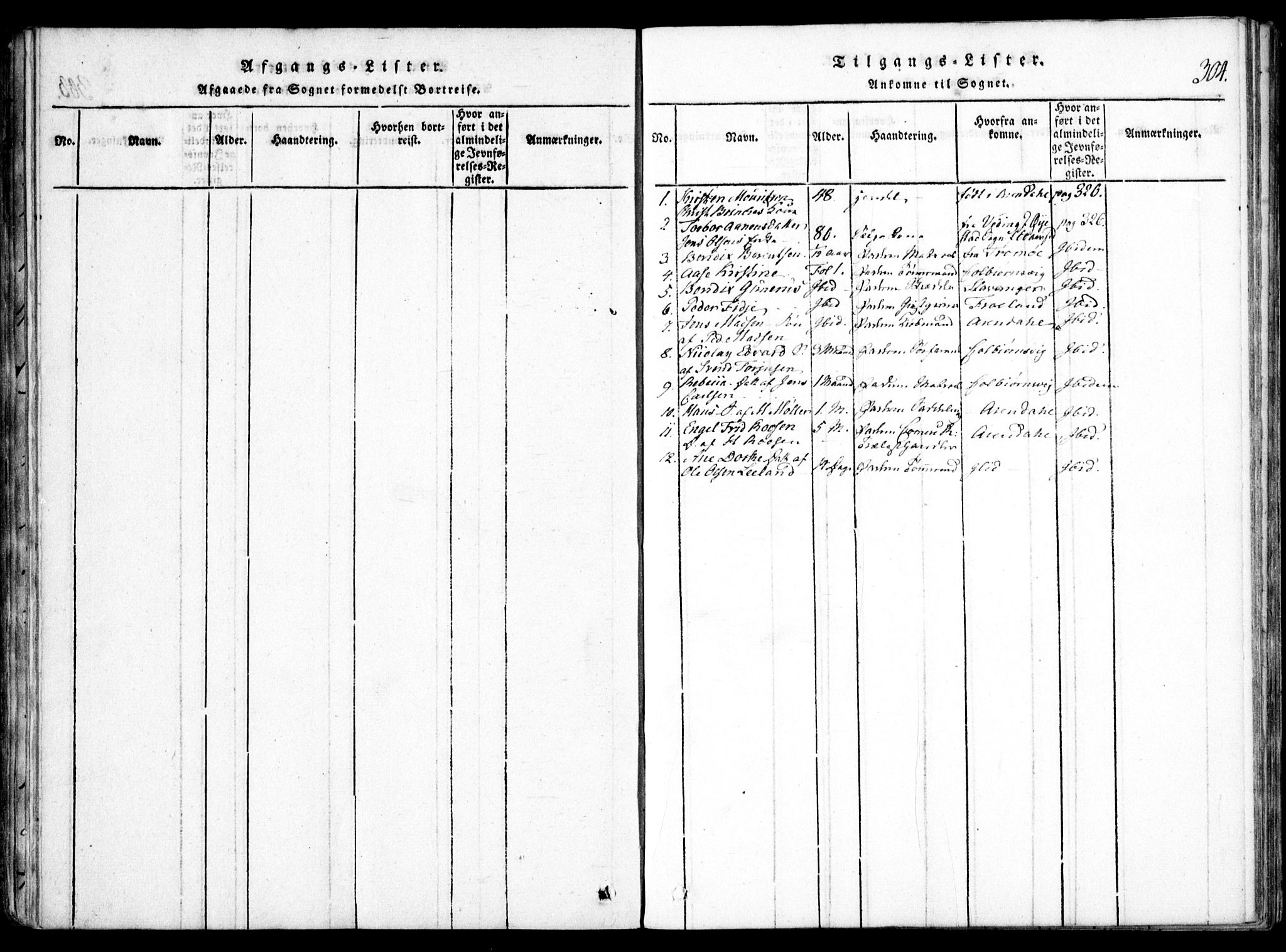 Arendal sokneprestkontor, Trefoldighet, SAK/1111-0040/F/Fa/L0004: Parish register (official) no. A 4, 1816-1839, p. 304
