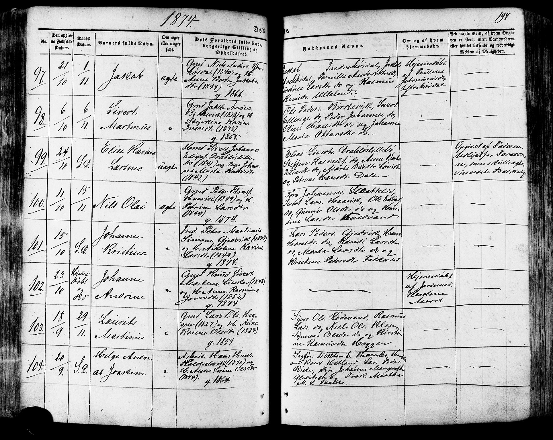 Ministerialprotokoller, klokkerbøker og fødselsregistre - Møre og Romsdal, SAT/A-1454/511/L0140: Parish register (official) no. 511A07, 1851-1878, p. 197