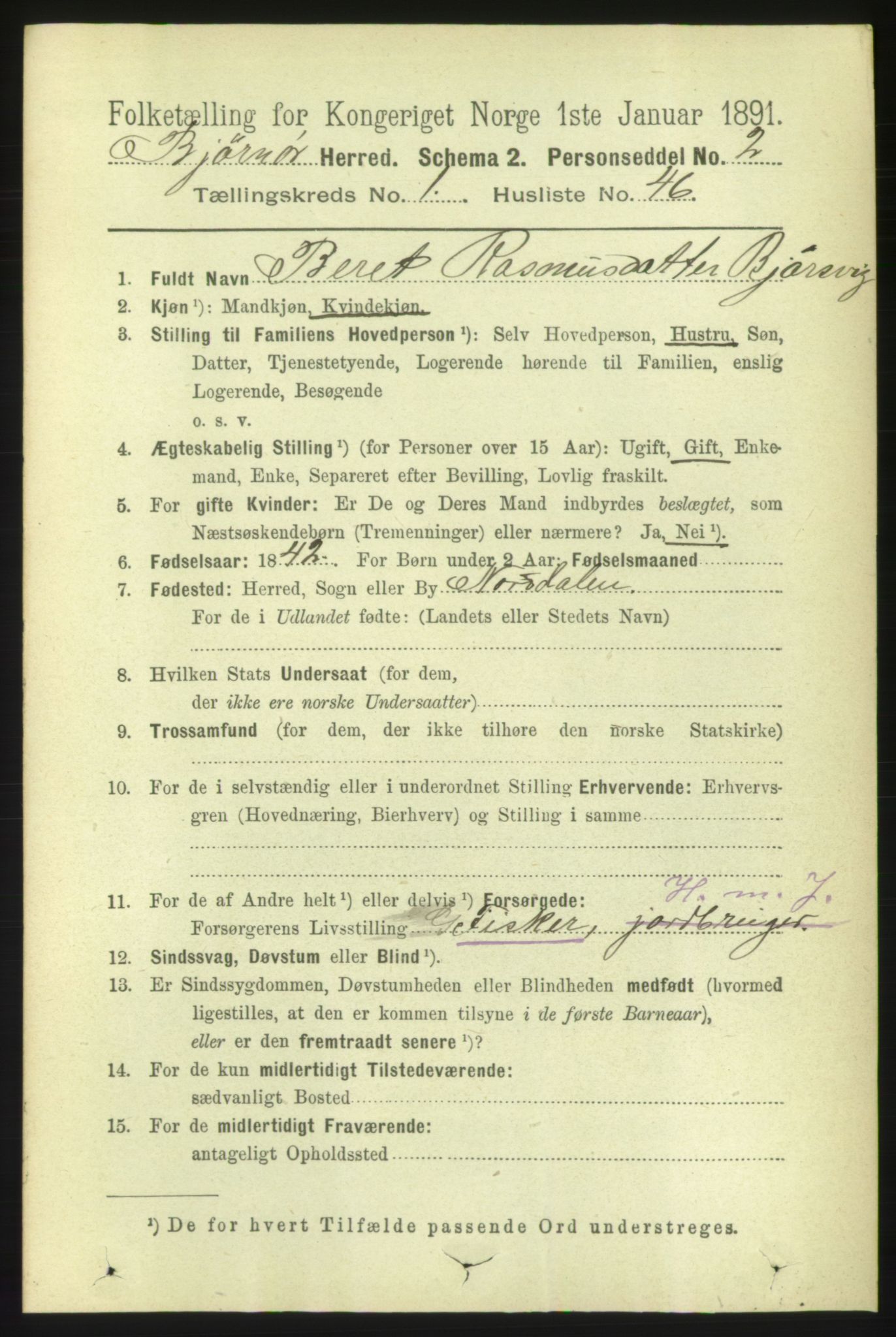 RA, 1891 census for 1632 Bjørnør, 1891, p. 392