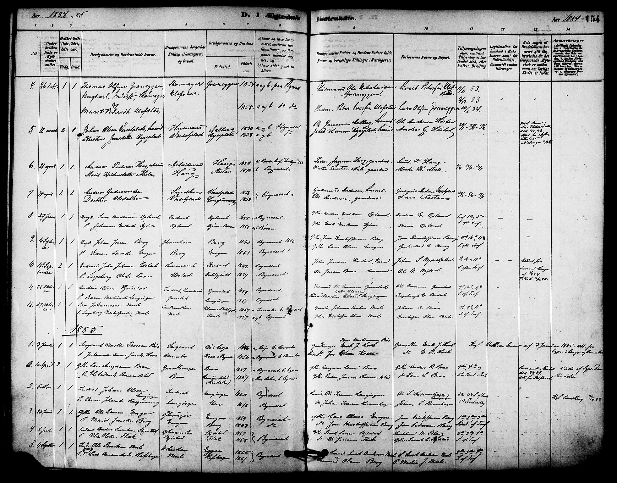 Ministerialprotokoller, klokkerbøker og fødselsregistre - Sør-Trøndelag, SAT/A-1456/612/L0378: Parish register (official) no. 612A10, 1878-1897, p. 154
