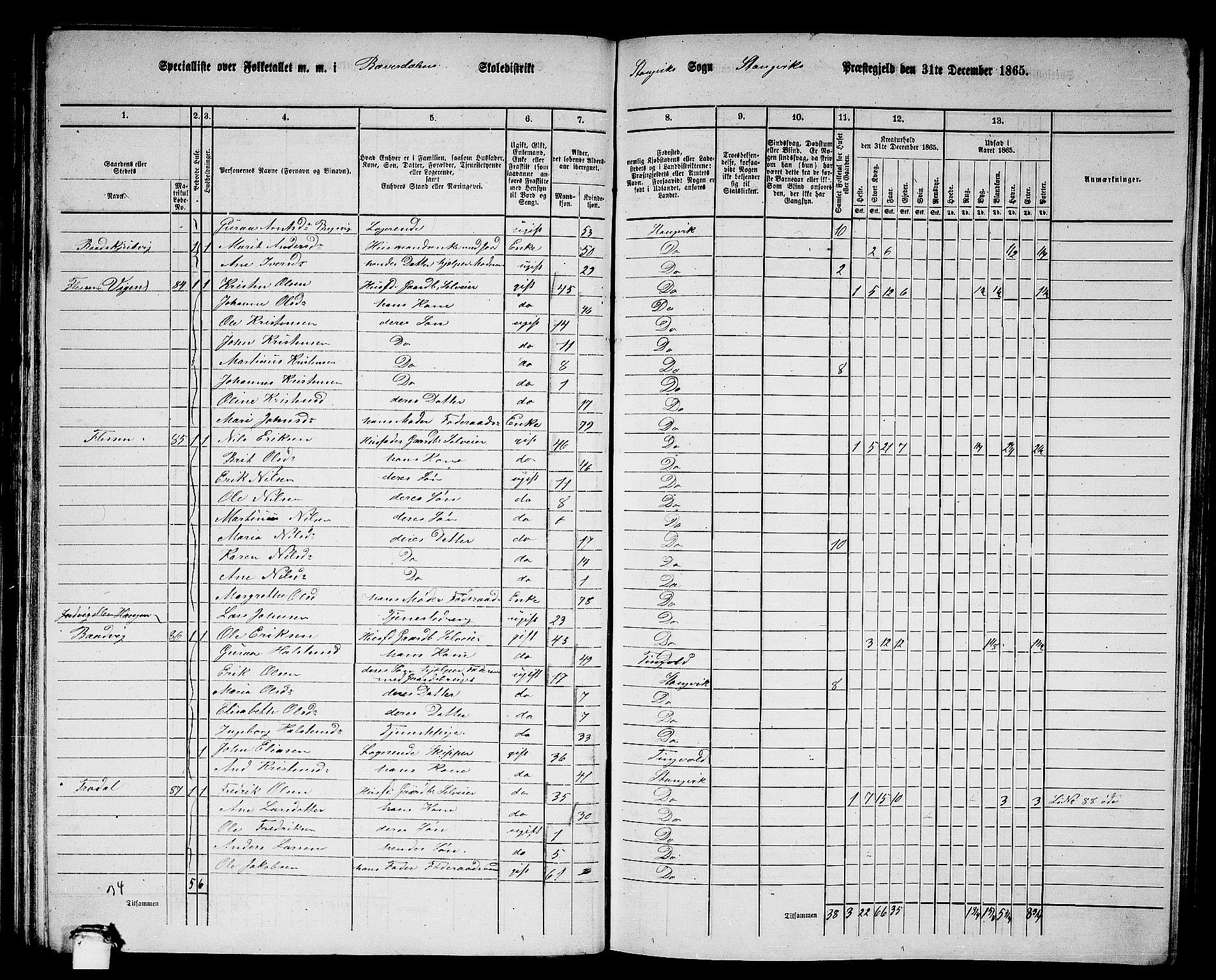 RA, 1865 census for Stangvik, 1865, p. 71