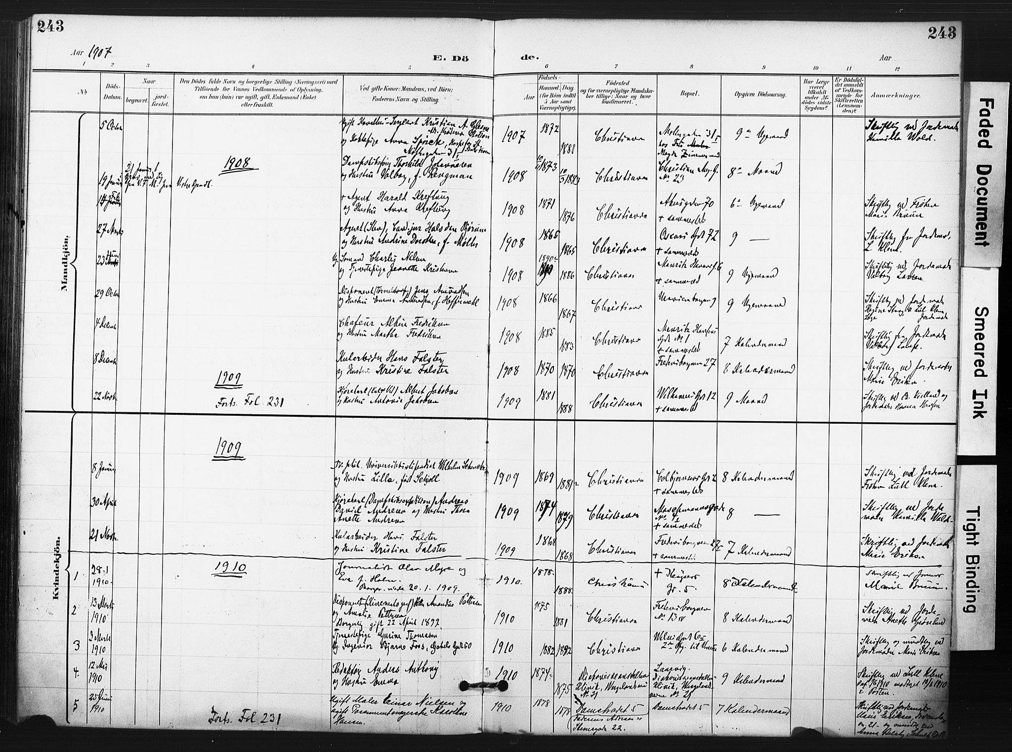 Trefoldighet prestekontor Kirkebøker, AV/SAO-A-10882/F/Fd/L0004: Parish register (official) no. IV 4, 1897-1912, p. 243