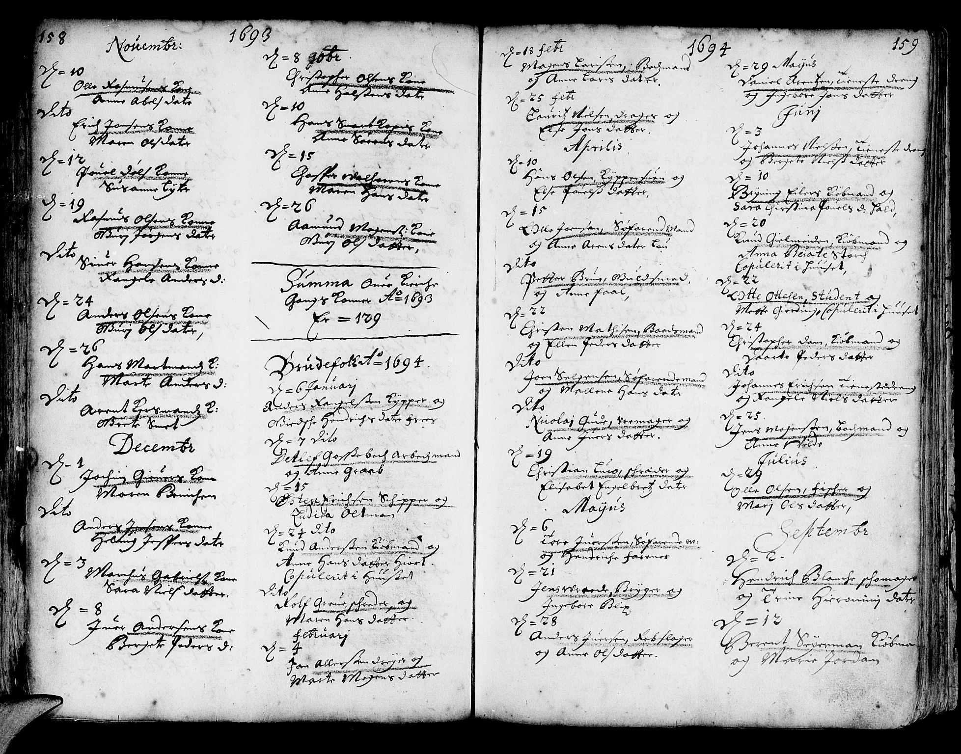 Korskirken sokneprestembete, SAB/A-76101/H/Haa/L0002: Parish register (official) no. A 2, 1688-1697, p. 158-159