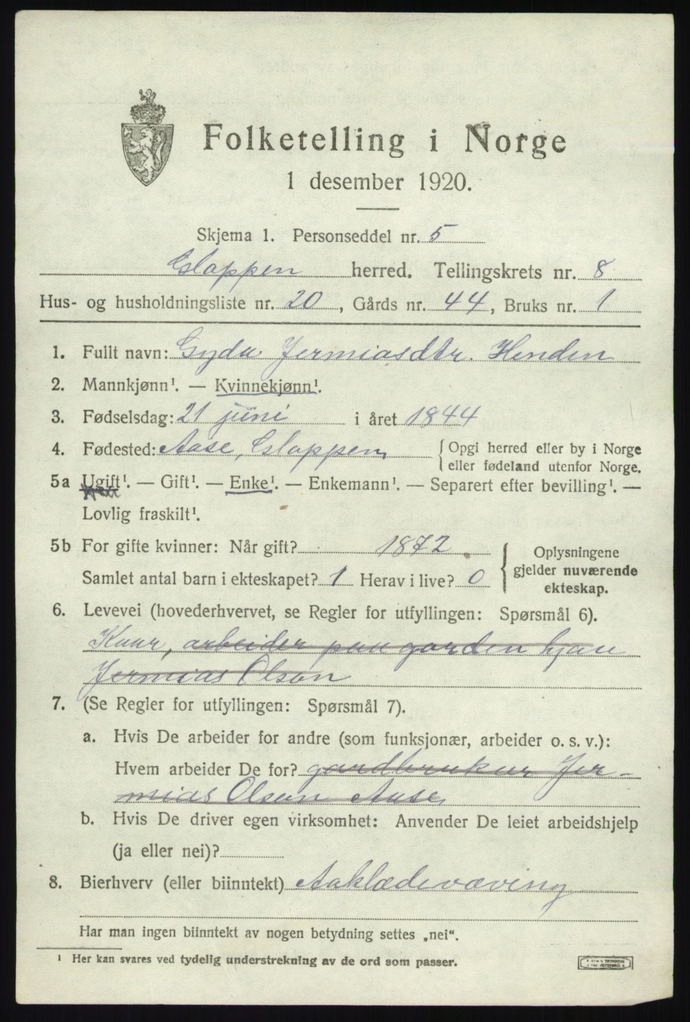 SAB, 1920 census for Gloppen, 1920, p. 4850