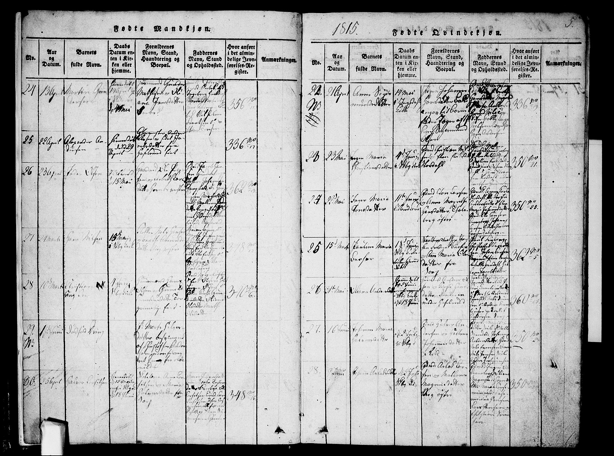 Skjeberg prestekontor Kirkebøker, SAO/A-10923/F/Fa/L0004: Parish register (official) no. I 4, 1815-1830, p. 5