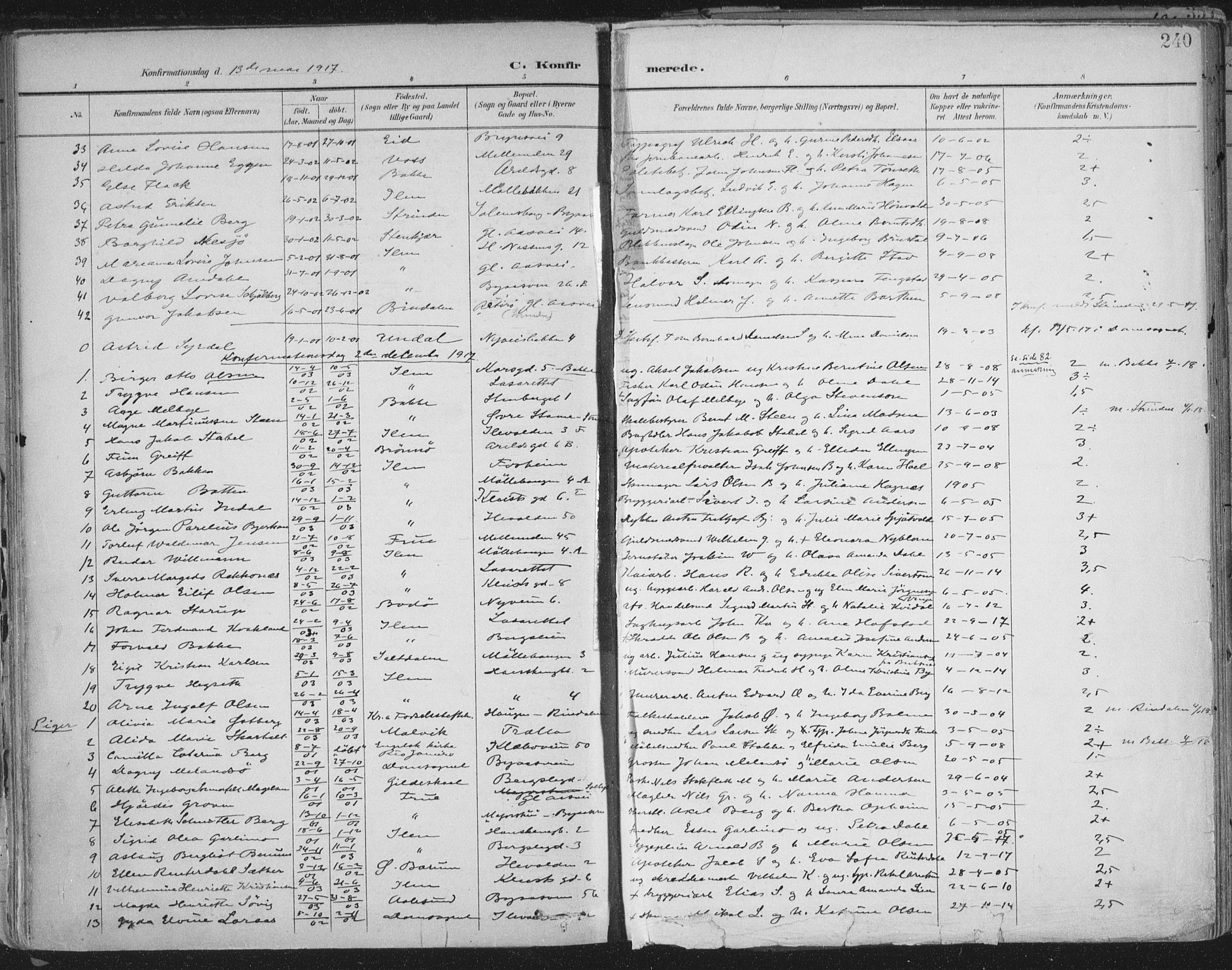 Ministerialprotokoller, klokkerbøker og fødselsregistre - Sør-Trøndelag, AV/SAT-A-1456/603/L0167: Parish register (official) no. 603A06, 1896-1932, p. 240