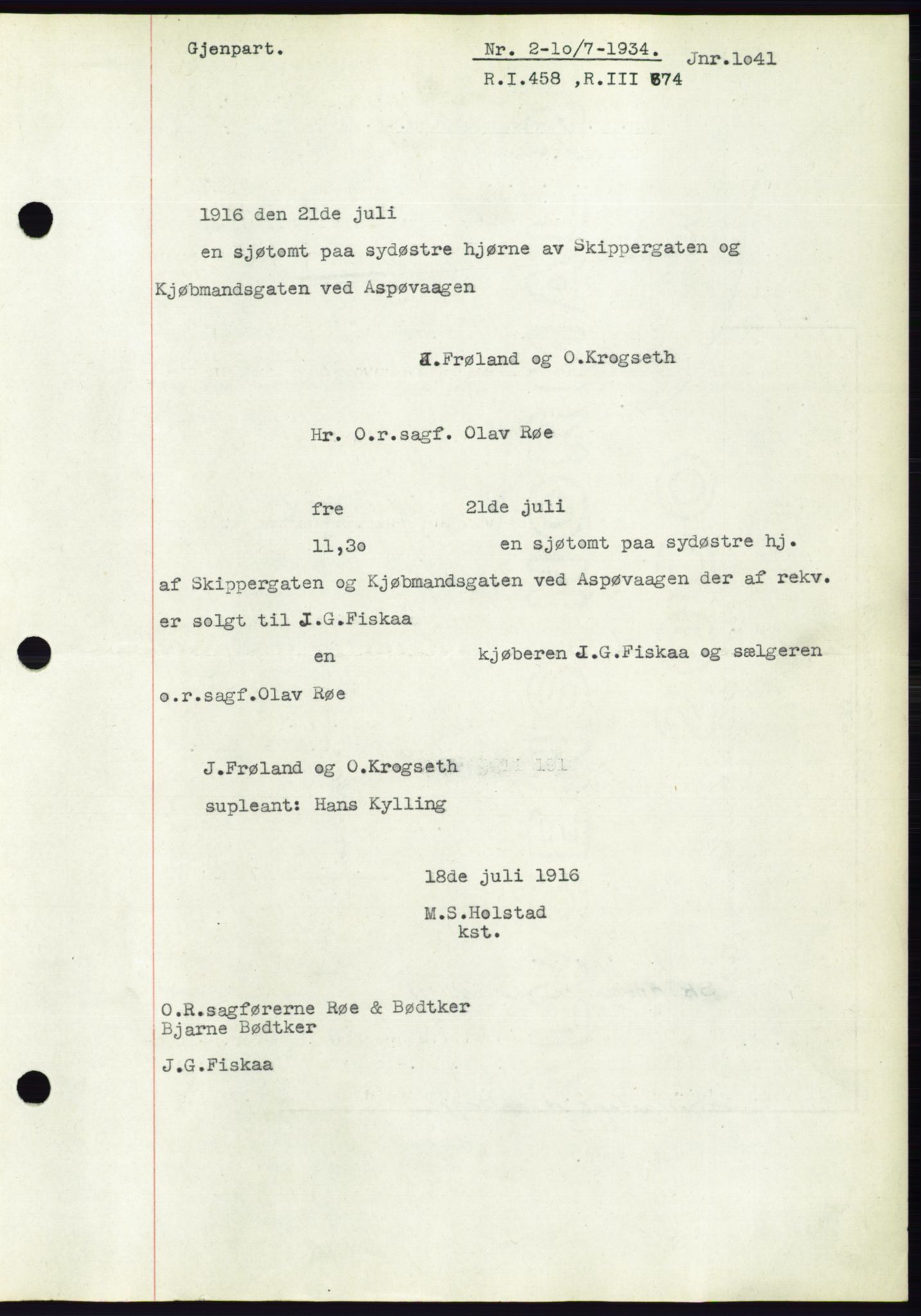 Ålesund byfogd, AV/SAT-A-4384: Mortgage book no. 31, 1933-1934, Deed date: 10.07.1934