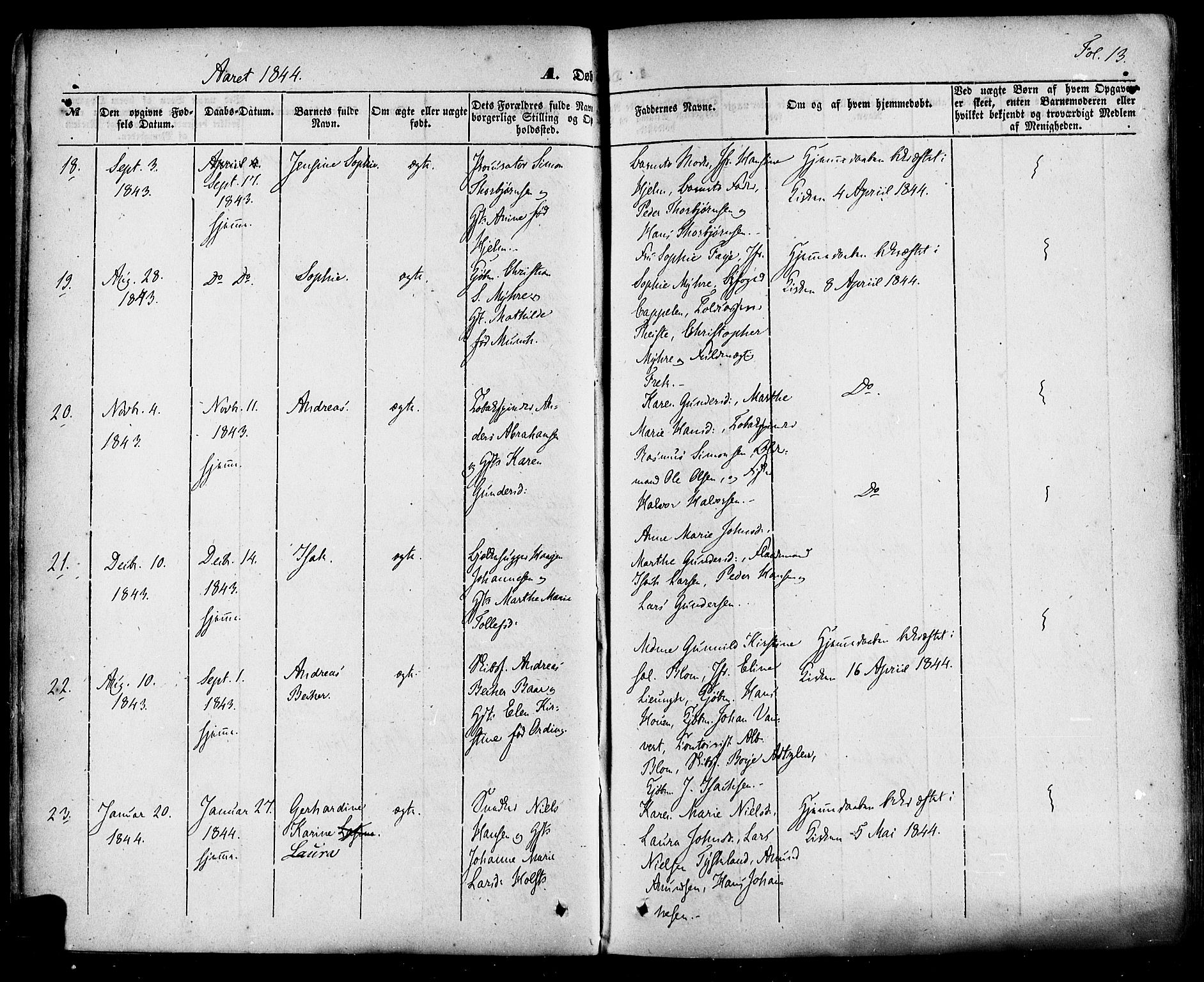 Skien kirkebøker, AV/SAKO-A-302/F/Fa/L0006a: Parish register (official) no. 6A, 1843-1856, p. 13