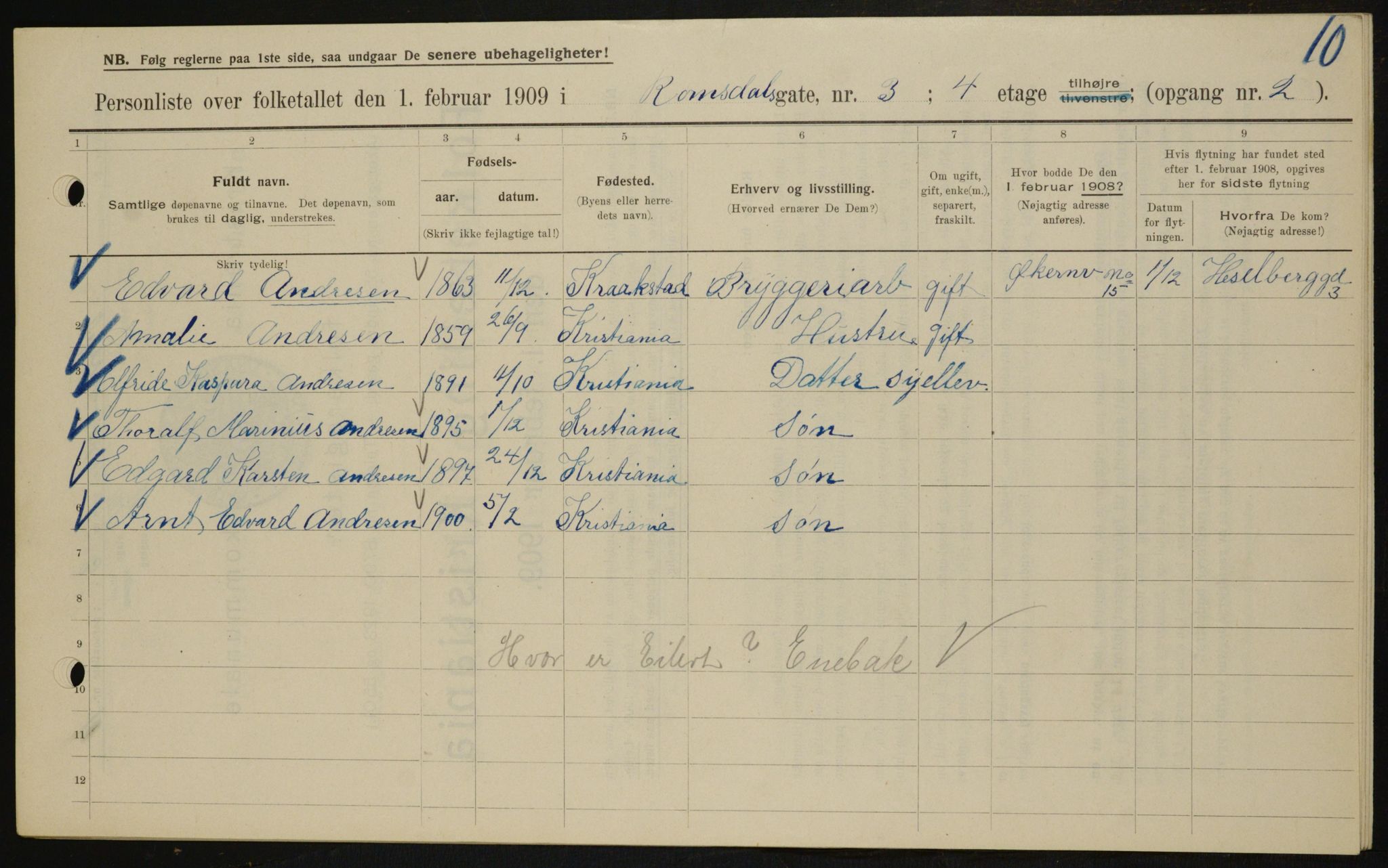 OBA, Municipal Census 1909 for Kristiania, 1909, p. 75421