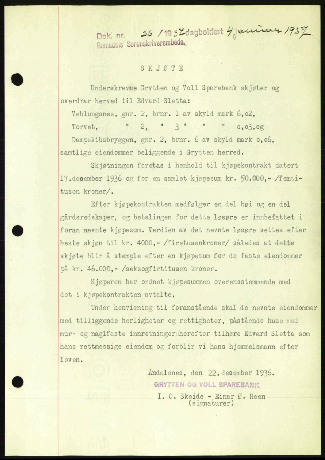 Romsdal sorenskriveri, SAT/A-4149/1/2/2C: Mortgage book no. A2, 1936-1937, Diary no: : 36/1937