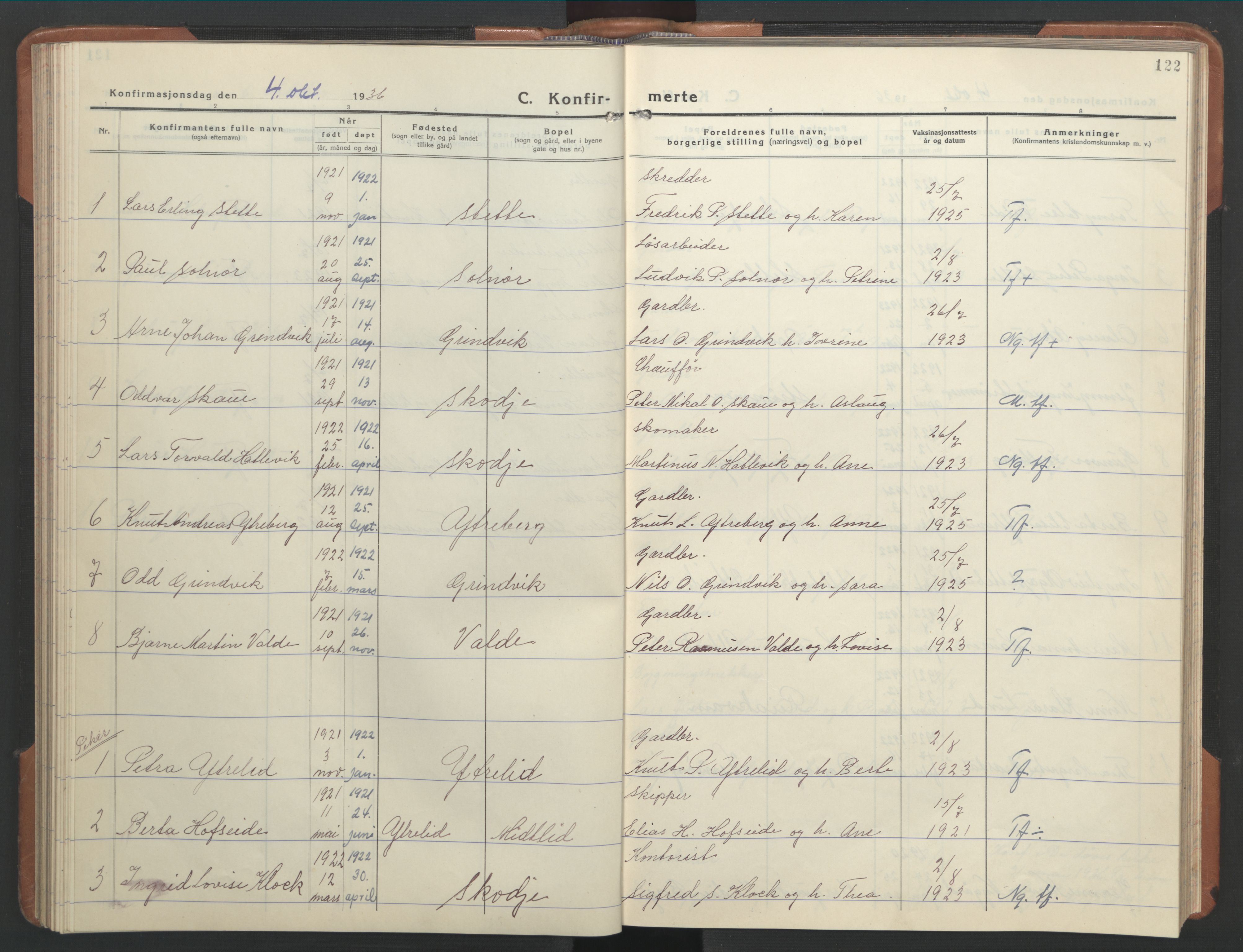 Ministerialprotokoller, klokkerbøker og fødselsregistre - Møre og Romsdal, AV/SAT-A-1454/524/L0367: Parish register (copy) no. 524C08, 1932-1951, p. 122